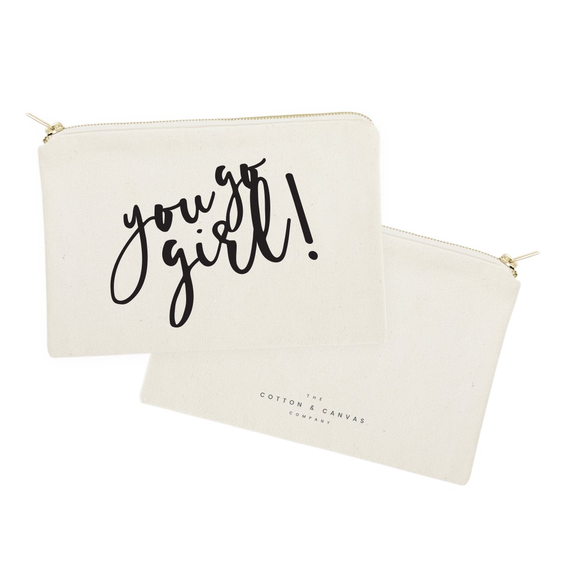 You Go Girl Cosmetic Bag & Travel Makeup Pouch - Cotton Canvas Makeup Organizer for Women | Perfect for Travel, Gym & Daily Essentials Storage
