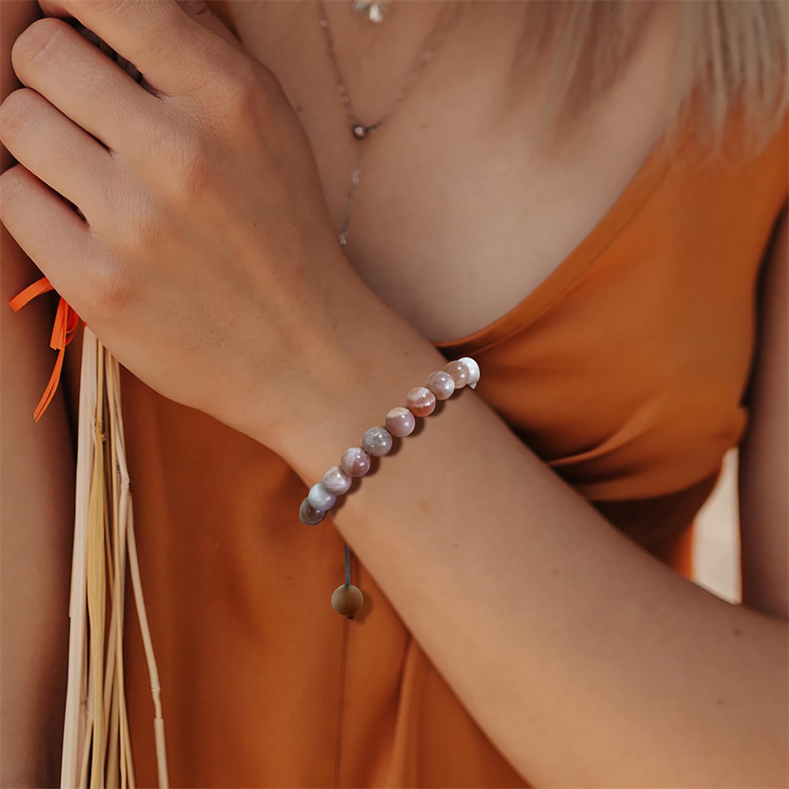 **Handmade Adjustable 8mm Rose Quartz Bracelet for Women & Girls - Healing Crystal Beaded Jewelry for Stress Relief, Meditation & Positive Energy**