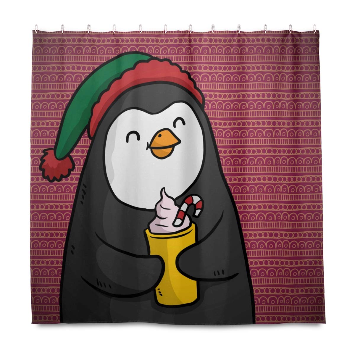 Merry Christmas Cartoon Penguin Waterproof Shower Curtain 72x72 Inch - Holiday Bathroom Decor with Hooks for Home, School & Dorm Use - Perfect for Christmas Bathroom Makeover & Festive Shower Gifts