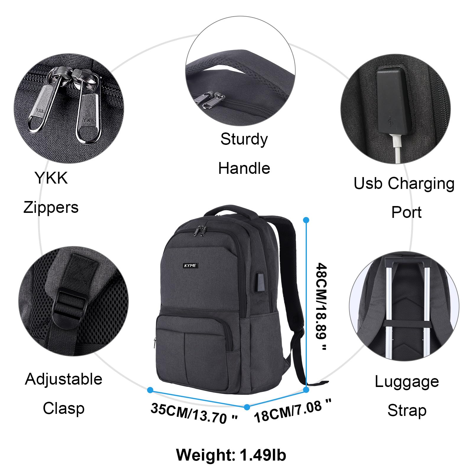 KYME Work Backpack for Men - 17 Inch Large Laptop Backpack with Water Resistant Design, Durable College Book Bag for Travel & Business (Black) - Perfect for Commuting, School & Office Use