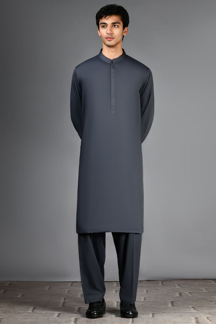 Stylish Blended Grey Shalwar Kameez by J. Junaid Jamshed - Premium Pakistani Traditional Outfit for Men - Perfect for Weddings, Eid & Special Occasions