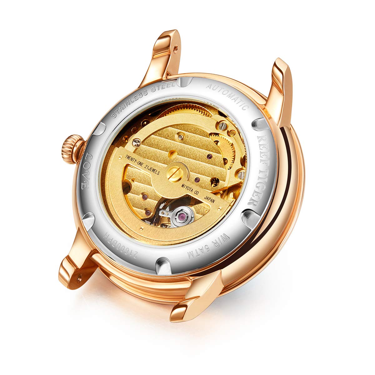 REEF TIGER Luxury Rose Gold Automatic Watch for Women - Genuine Leather Strap, Water Resistant, Elegant Dress Watch (Model RGA1550) | Perfect for Business, Party & Special Occasions