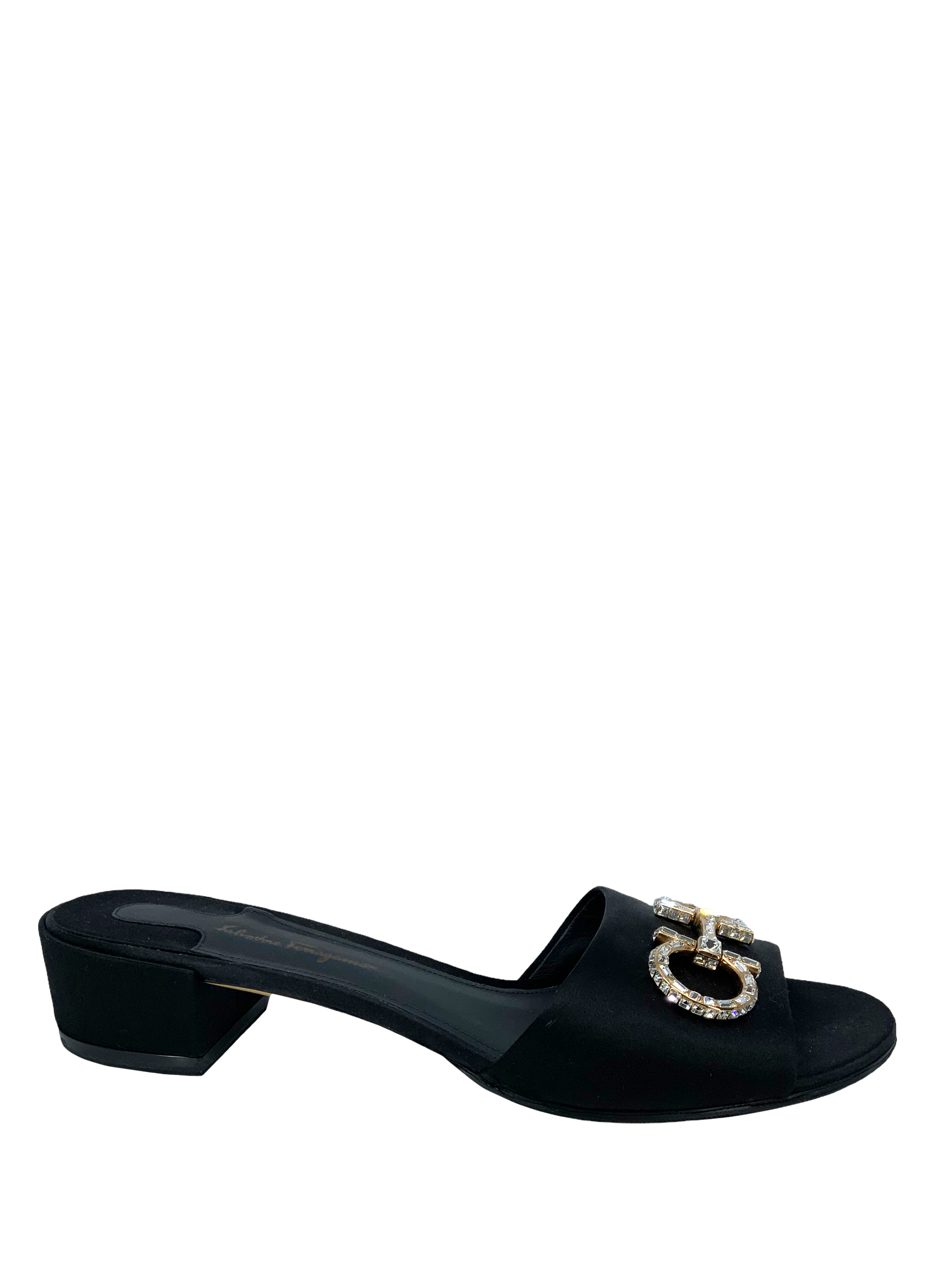 Salvatore Ferragamo Women's Size 10 Satin Slide Sandals with Swarovski Crystals | Luxury Designer Slides for Summer, Beach & Wedding Occasions