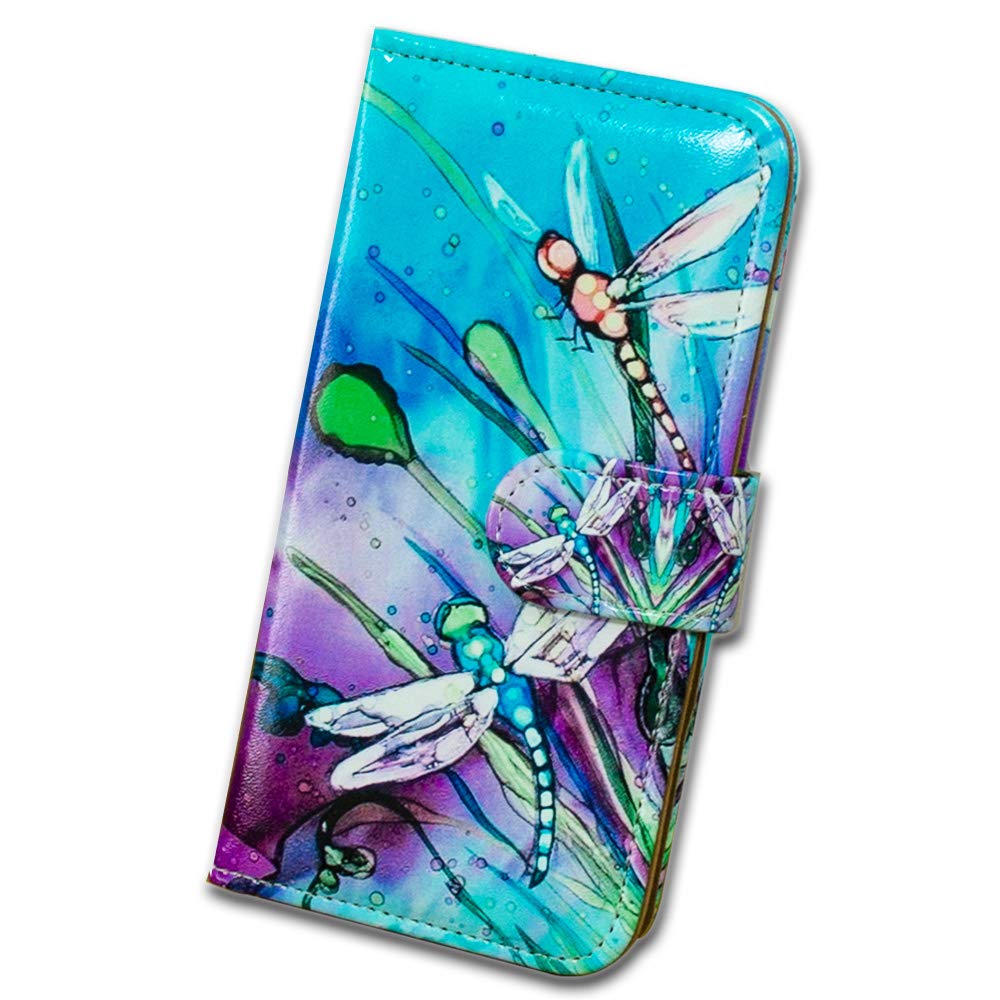 Cute Dragonfly Leather Flip Wallet Case for iPhone 13 Mini with Card Slot Holder & Kickstand - Stylish Protective Cover for Everyday Use & Travel