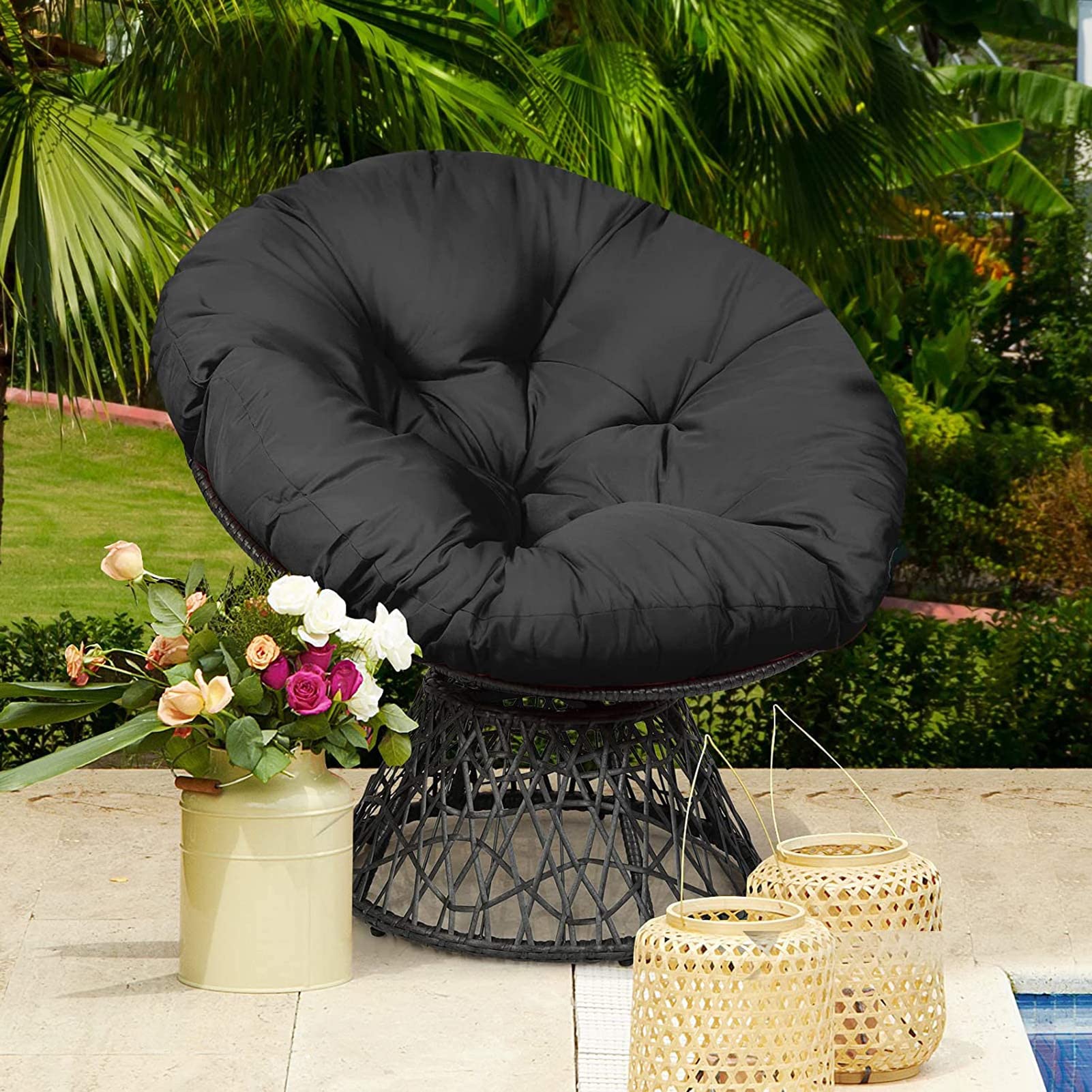 Waterproof Papasan Chair Cushion - Thick Overstuffed Seat Pad for Indoor & Outdoor Use - Comfortable Hammock Swing & Lounge Chair Cushion - Perfect for Patio, Garden, Living Room and Relaxation Spaces