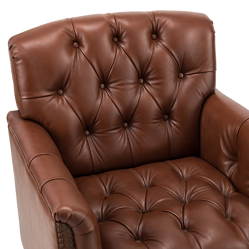 Premium Genuine Leather Armchair - Handcrafted Modern Lounge Chair for Living Room, Office & Study - Brown Leather Recliner with Solid Wood Frame - Perfect for Home Decor & Relaxation
