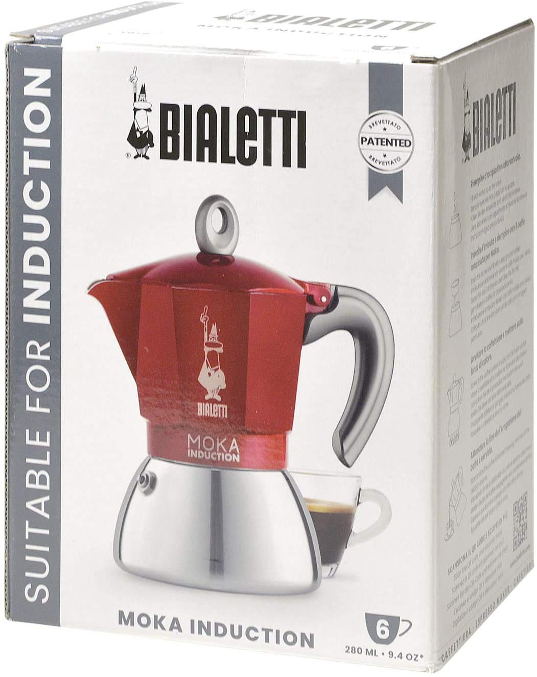 Bialetti New Moka Induction Coffee Maker - 4 Cup (150ml) Aluminum Stovetop Espresso Pot for Gas & Induction Cooktops - Italian Made Red Moka Pot for Home & Office Coffee Brewing