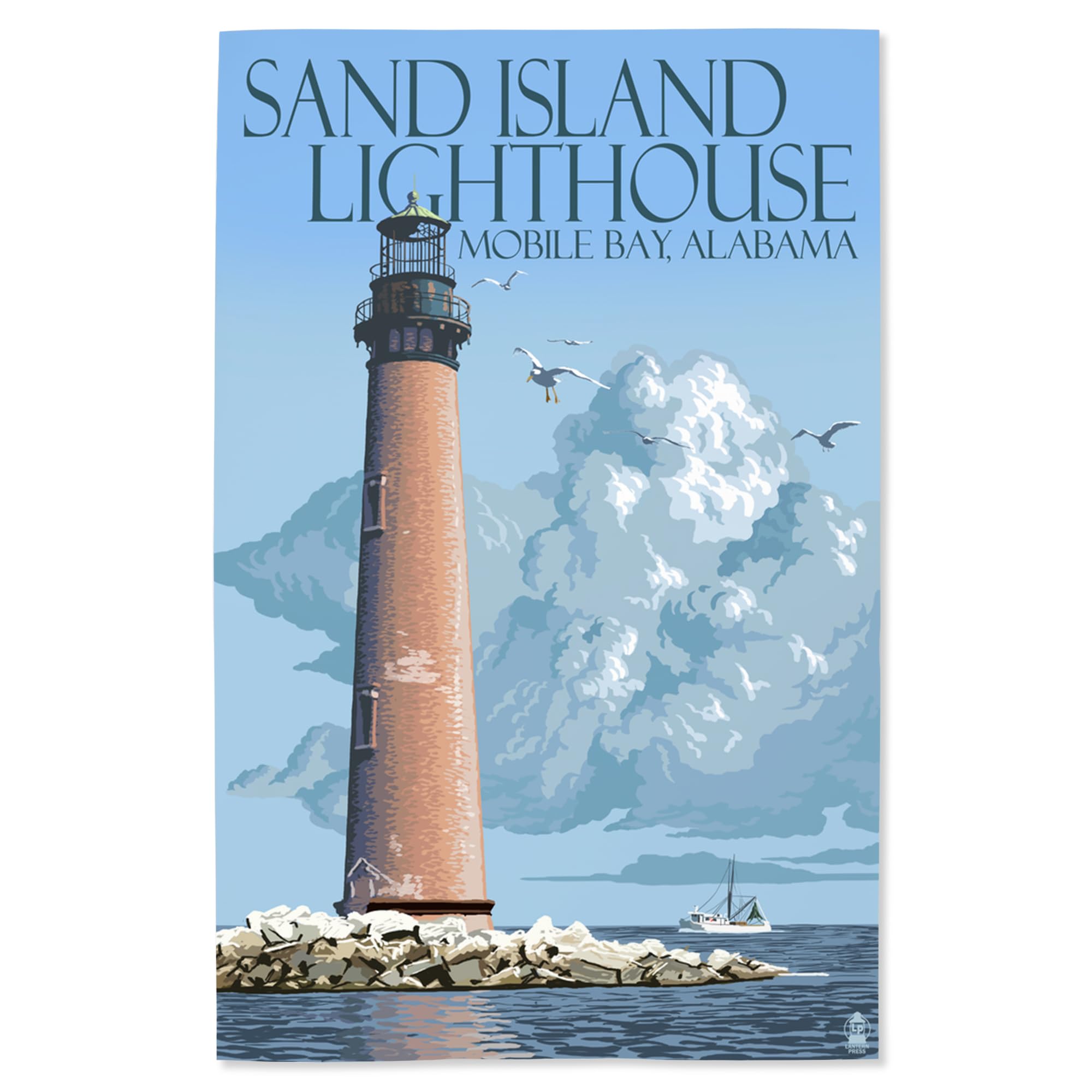 Lantern Press 16x24 Inch Giclee Art Print - Sand Island Lighthouse, Mobile Bay Alabama Coastal Wall Decor | Perfect for Beach House, Living Room & Office Decor