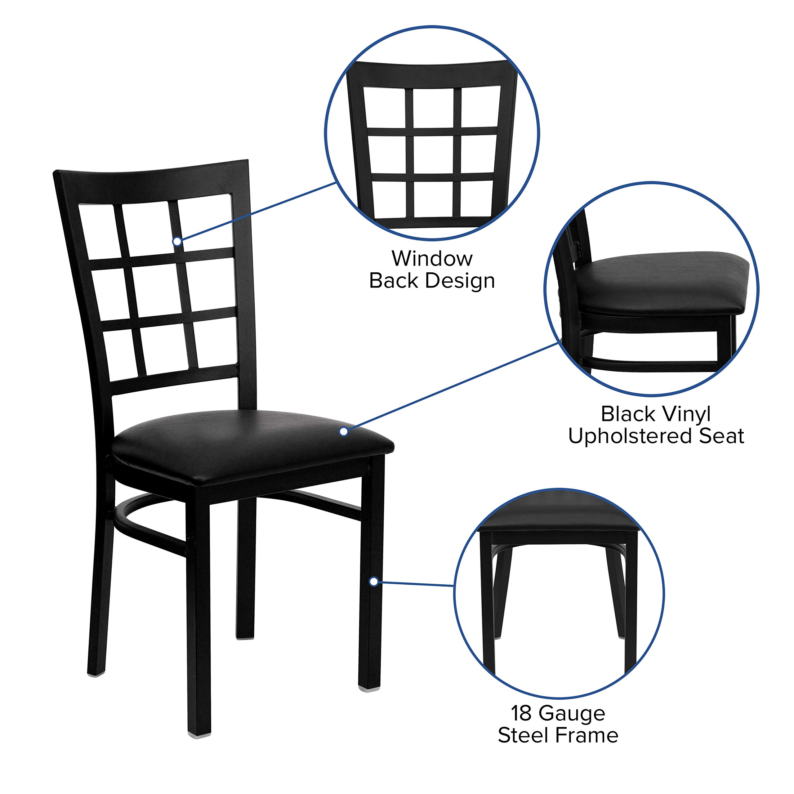 Black Window Back Metal Restaurant Chair - Heavy Duty Vinyl Seat for Cafes, Diners & Commercial Use