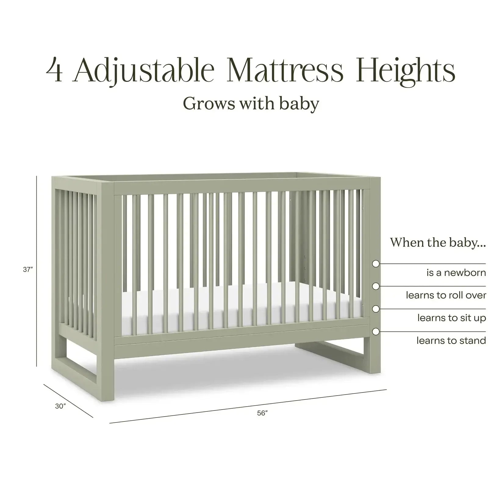 Namesake Nantucket 3-in-1 Convertible Crib in French Sage - Nursery Furniture for Baby Girls & Boys - Perfect for Modern, Coastal & Farmhouse Nursery Decor