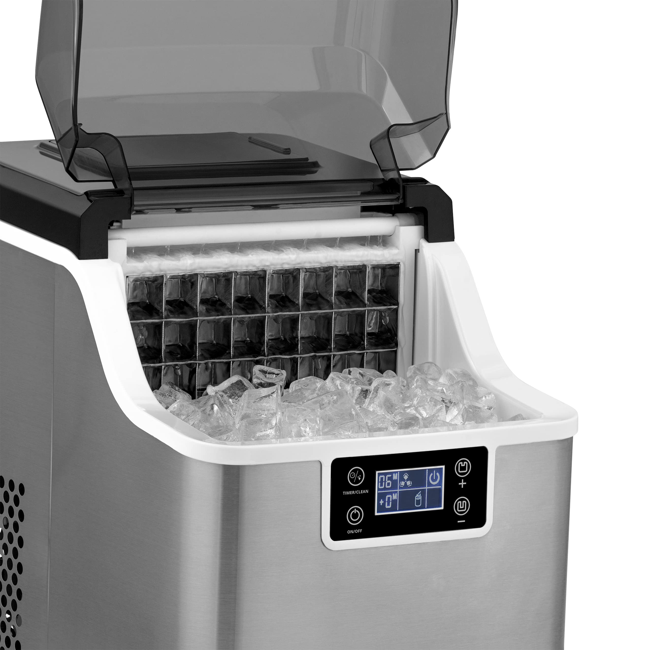 Newair 45lbs/Day Countertop Clear Ice Maker with Self-Cleaning & Adjustable Ice Thickness - Portable Ice Cube Machine with 24H Timer - Perfect for Home, Office, RV, Outdoor Bar & Parties - Stainless Steel Design
