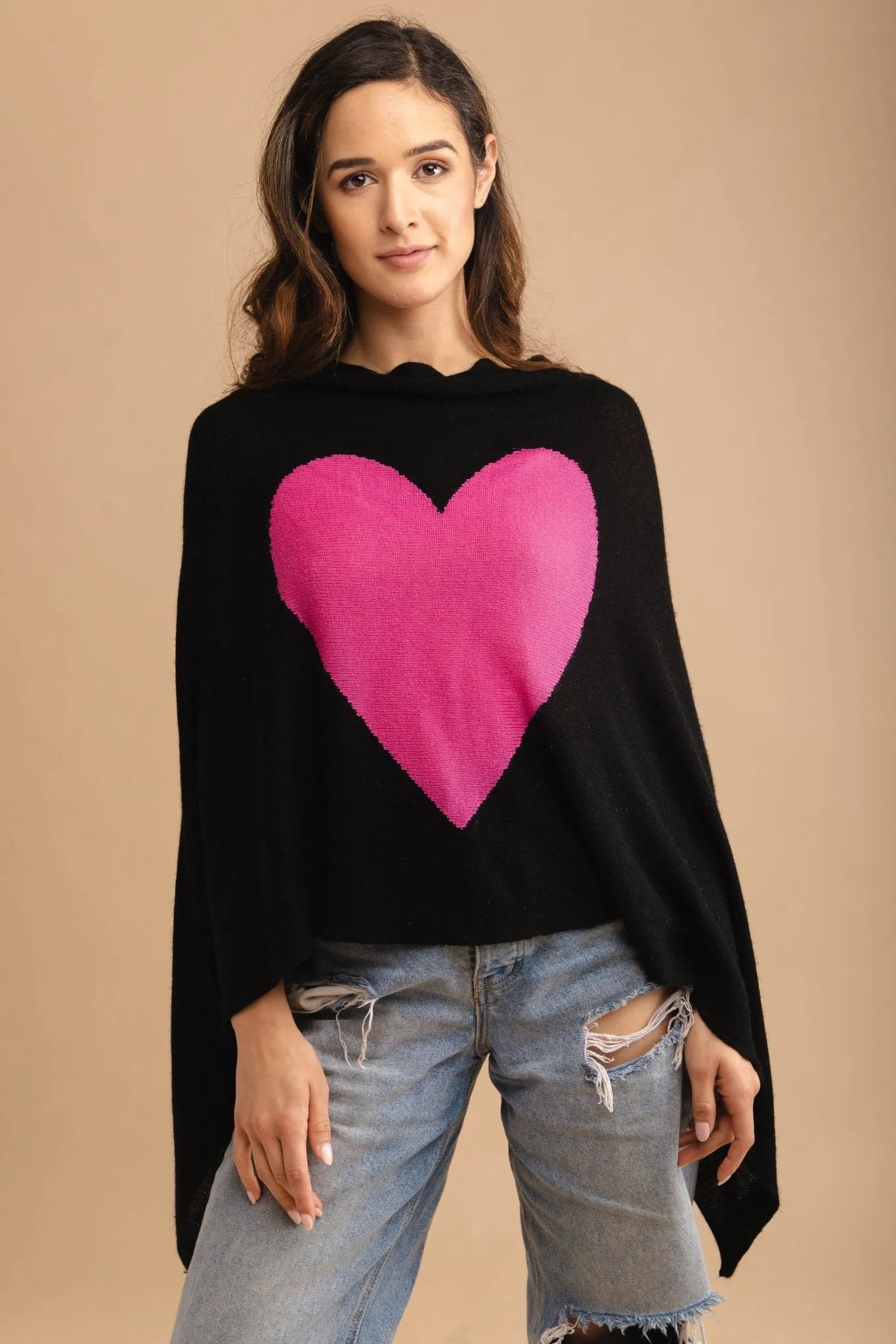 Luxury Heart Cashmere and Silk Poncho Shawl - Soft Warm Wrap for Women - Perfect for Winter, Travel, and Special Occasions