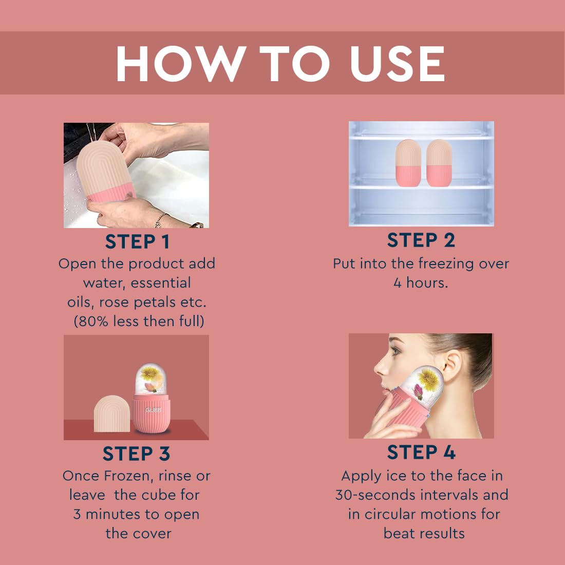 GUBB Ice Roller for Face, Eyes & Neck - Reusable Silicone Facial Massager for Skin Tightening & Glow | Reduce Puffiness & Dark Circles | Perfect for Morning Routine & Post-Workout Recovery (Pink)