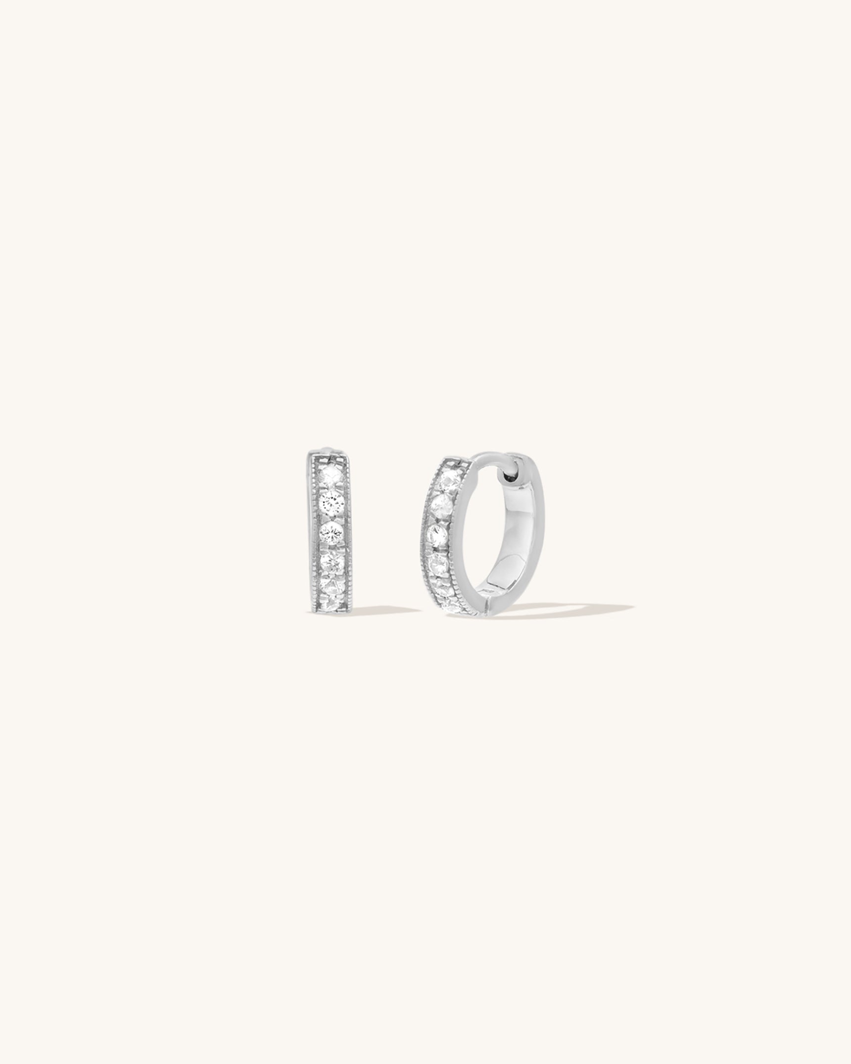 Pave Huggies White CZ Silver Stud Earrings for Women - Elegant Cubic Zirconia Huggie Hoops for Everyday Wear & Special Occasions
