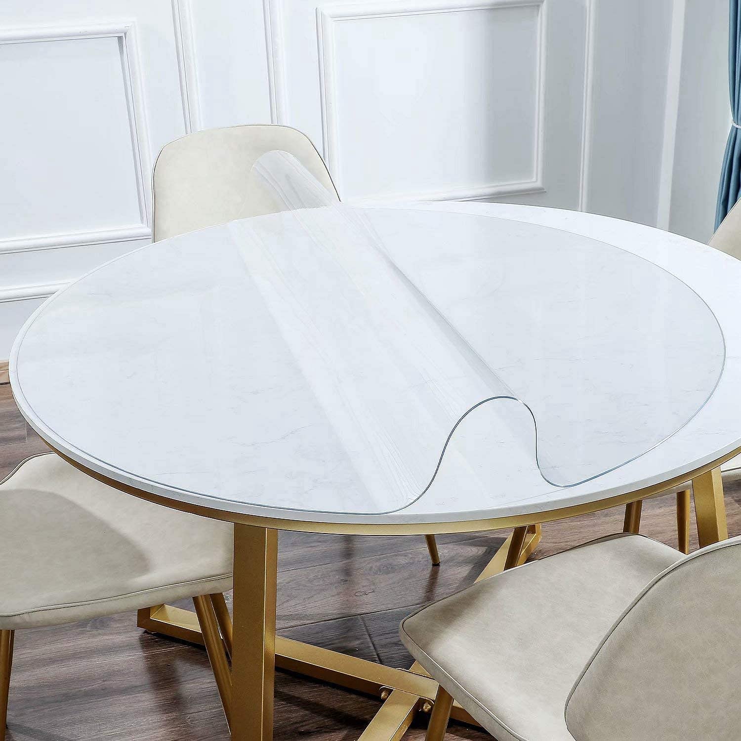 **NECAUX 32 Inch Round Clear Table Cover Protector - 1.5mm Thick Unshrinkable Waterproof Scratch-Resistant Plastic Tablecloth for Coffee & Dining Tables - Perfect for Home, Office, Restaurant & Outdoor Use**