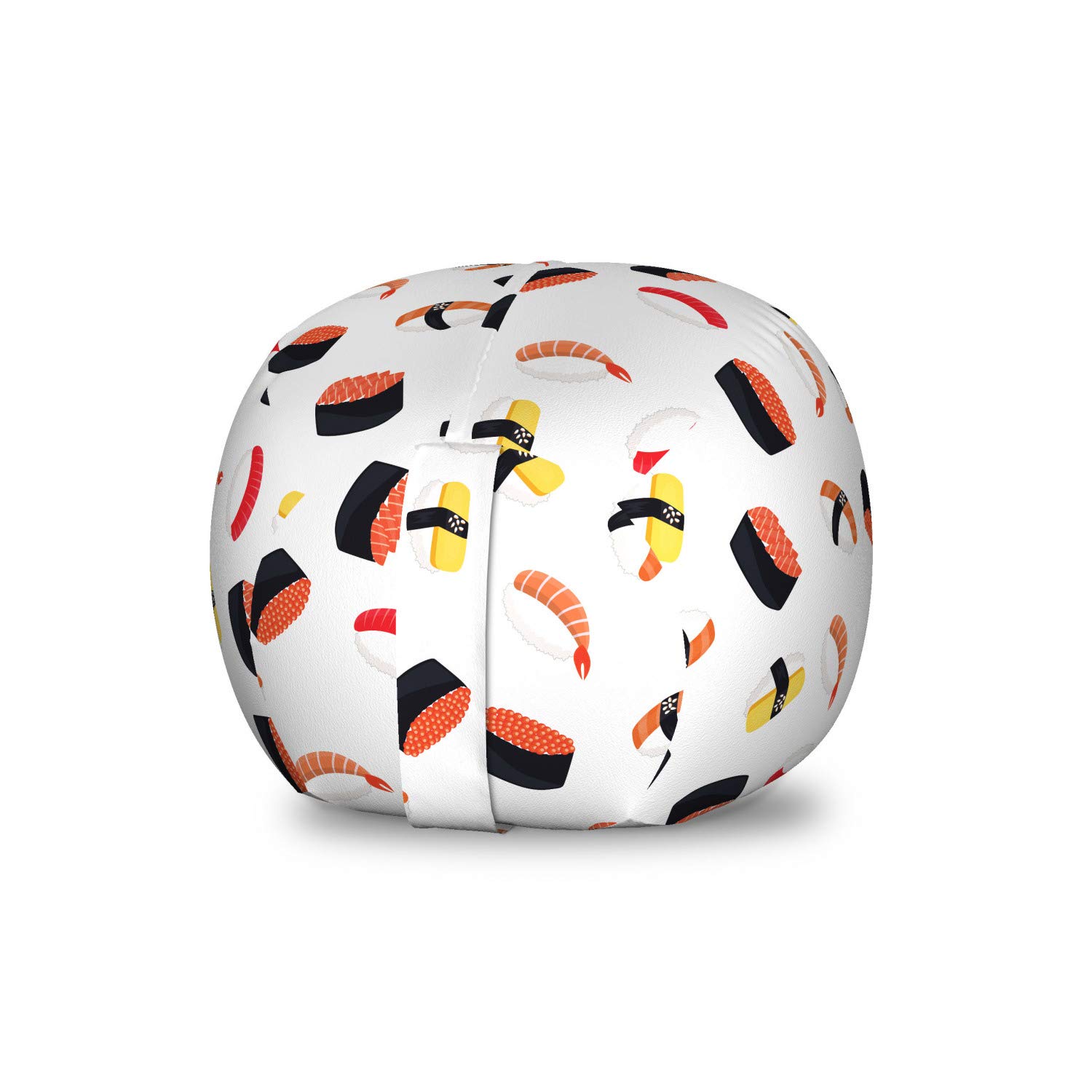 Ambesonne Sushi Themed Storage Toy Bag Chair - Washable Stuffed Animal Organizer with Random Tasty Rolls & Nigiri Design, Small Multicolor for Kids' Room Decor & Playroom Organization