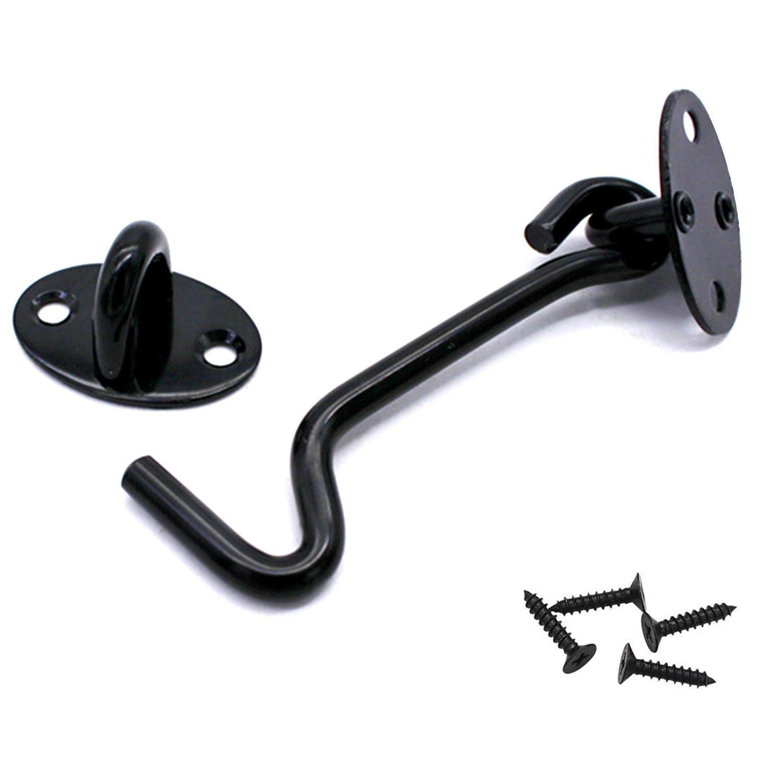 ZUER 4 Inch Stainless Steel Hook and Eye Latch Door Lock - Black | Secure Interior/Exterior Doors, Closets, Cabinets & Windows | Perfect for Homes, Offices & Storage Spaces