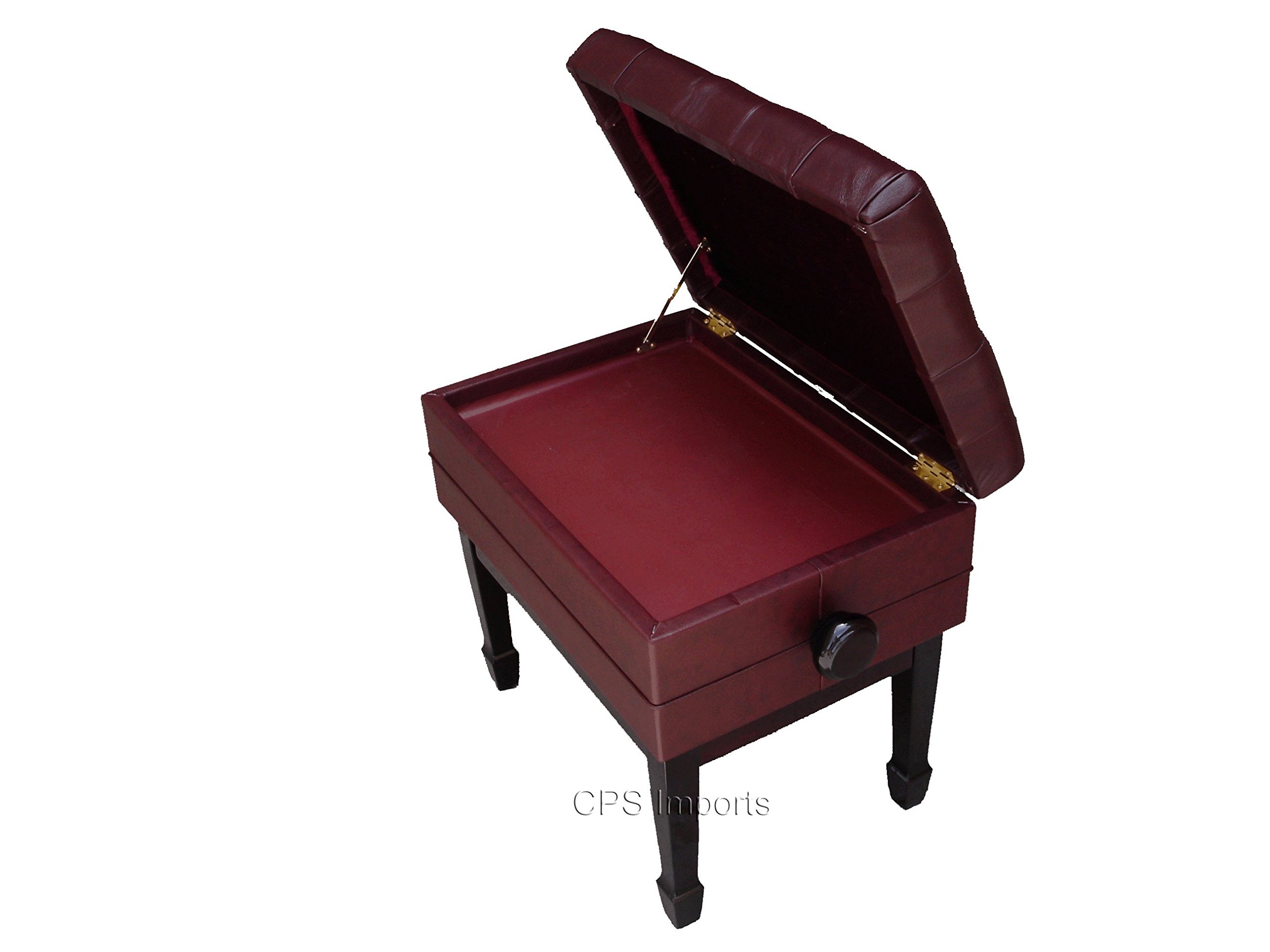 Premium Genuine Leather Adjustable Piano Bench - Mahogany Satin Finish with Music Storage - Perfect for Home Studios, Music Schools & Concert Halls