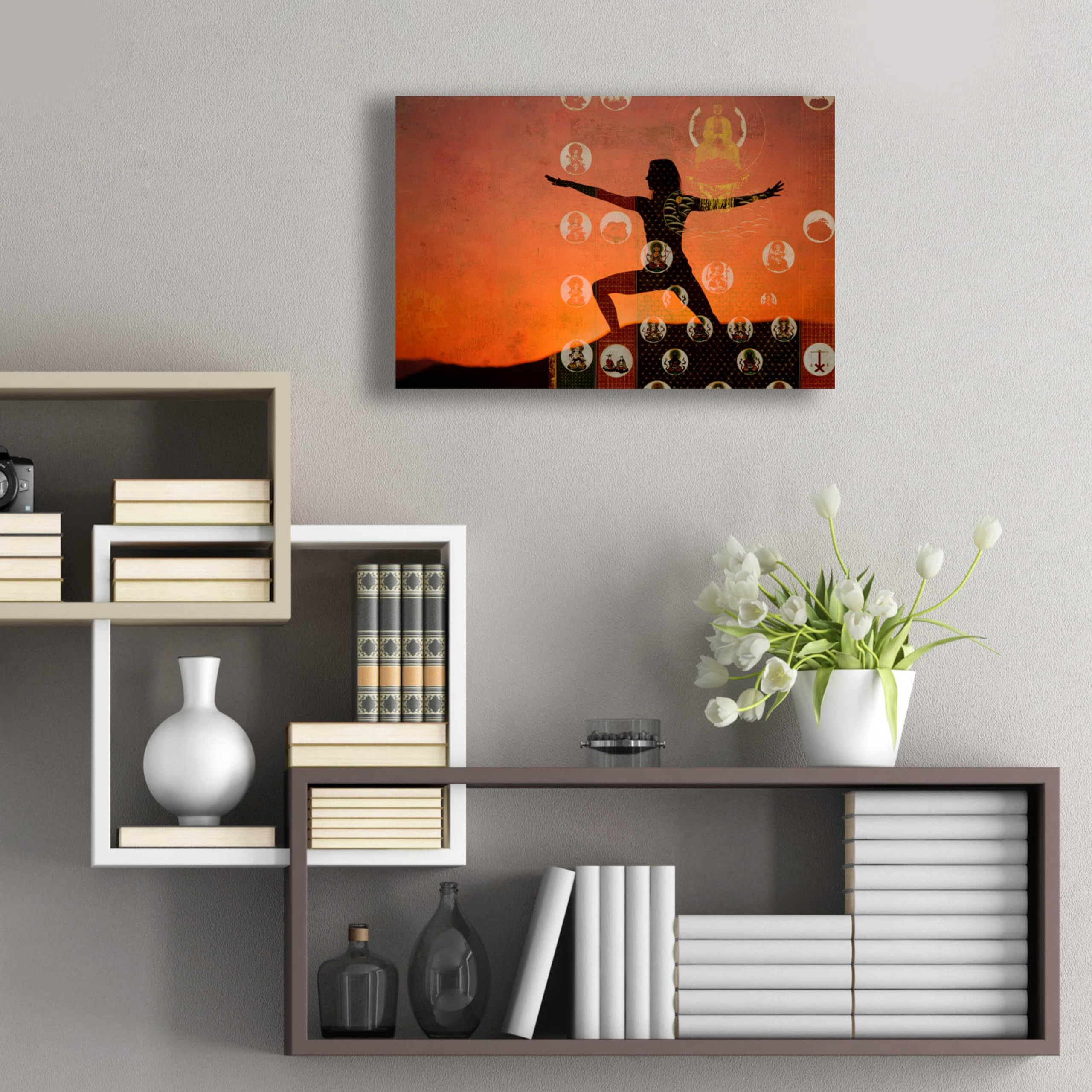 Elena Ray 'Sunrise Yoga Meditation' Acrylic Glass Wall Art - 24x16 Inches Modern Abstract Painting for Home Decor, Office & Meditation Spaces