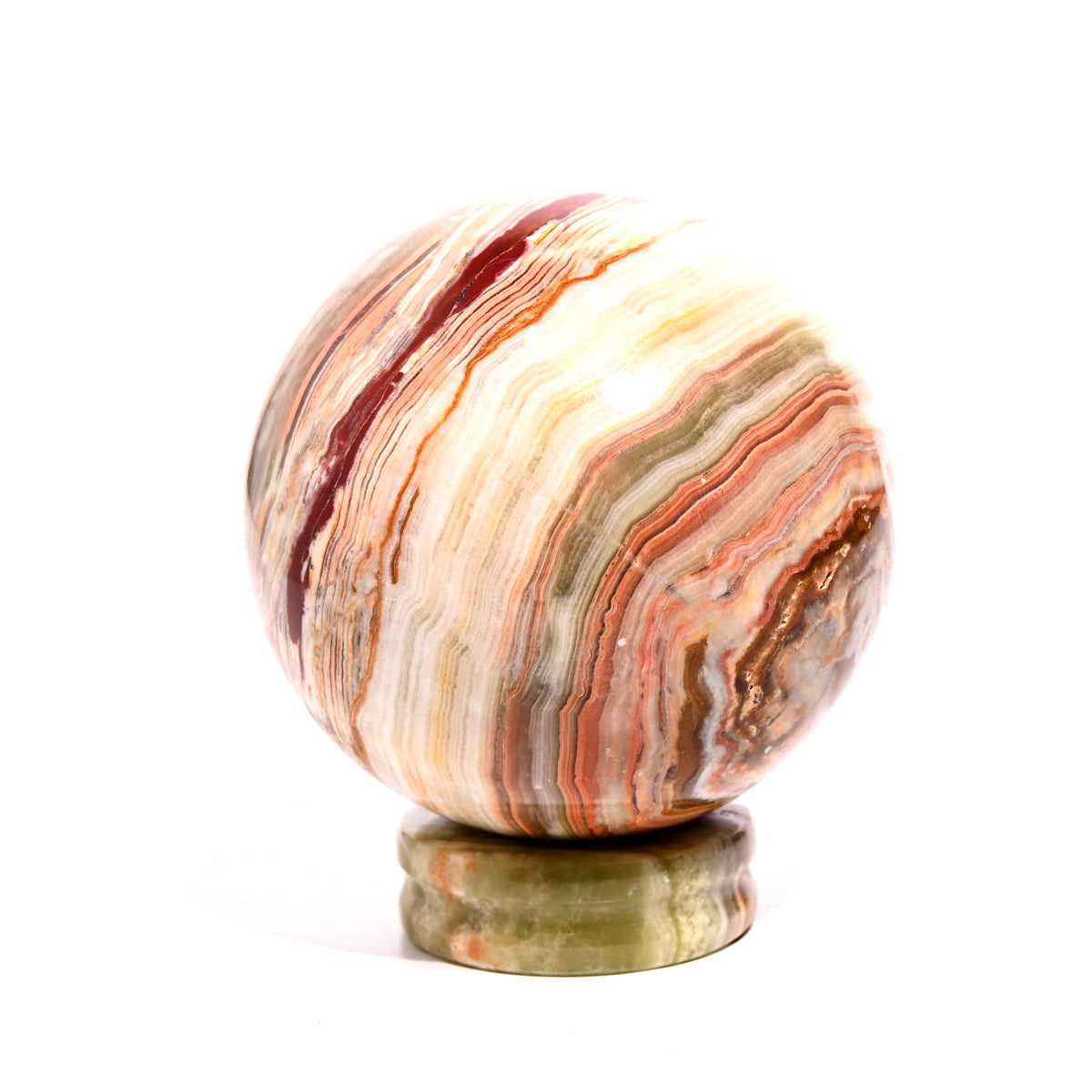 Natural Green Onyx Crystal Sphere with Wooden Stand - Healing Stone for Meditation, Yoga, Feng Shui, and Home Decor