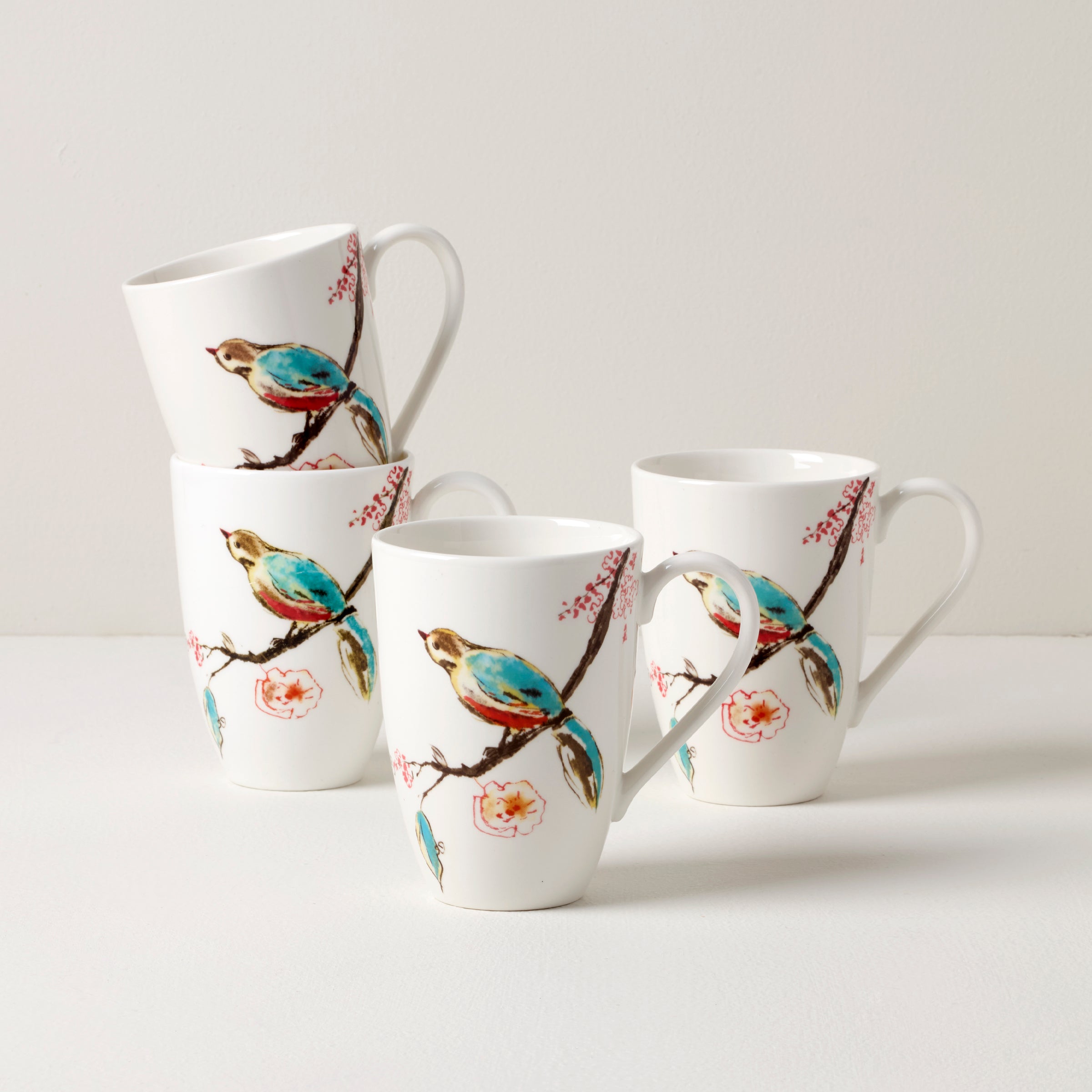 Chirp Mugs Set of 4 - Colorful Ceramic Coffee Cups with Unique Bird Designs - Perfect for Home, Office, or Gift Giving