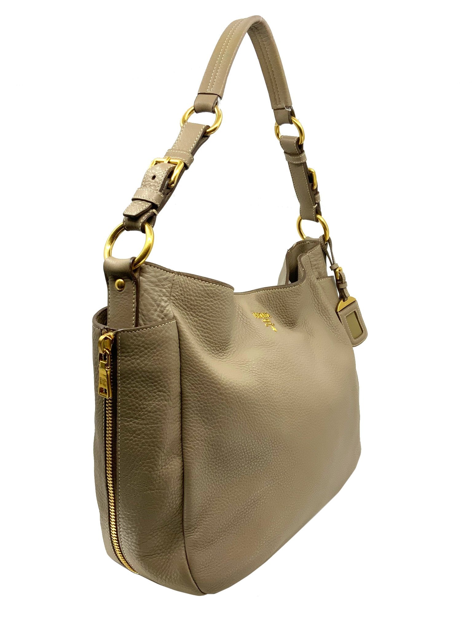 Prada Side Pocket Zip Vitello Daino Hobo Handbag - Luxury Leather Shoulder Bag for Women | Perfect for Work, Travel & Everyday Use
