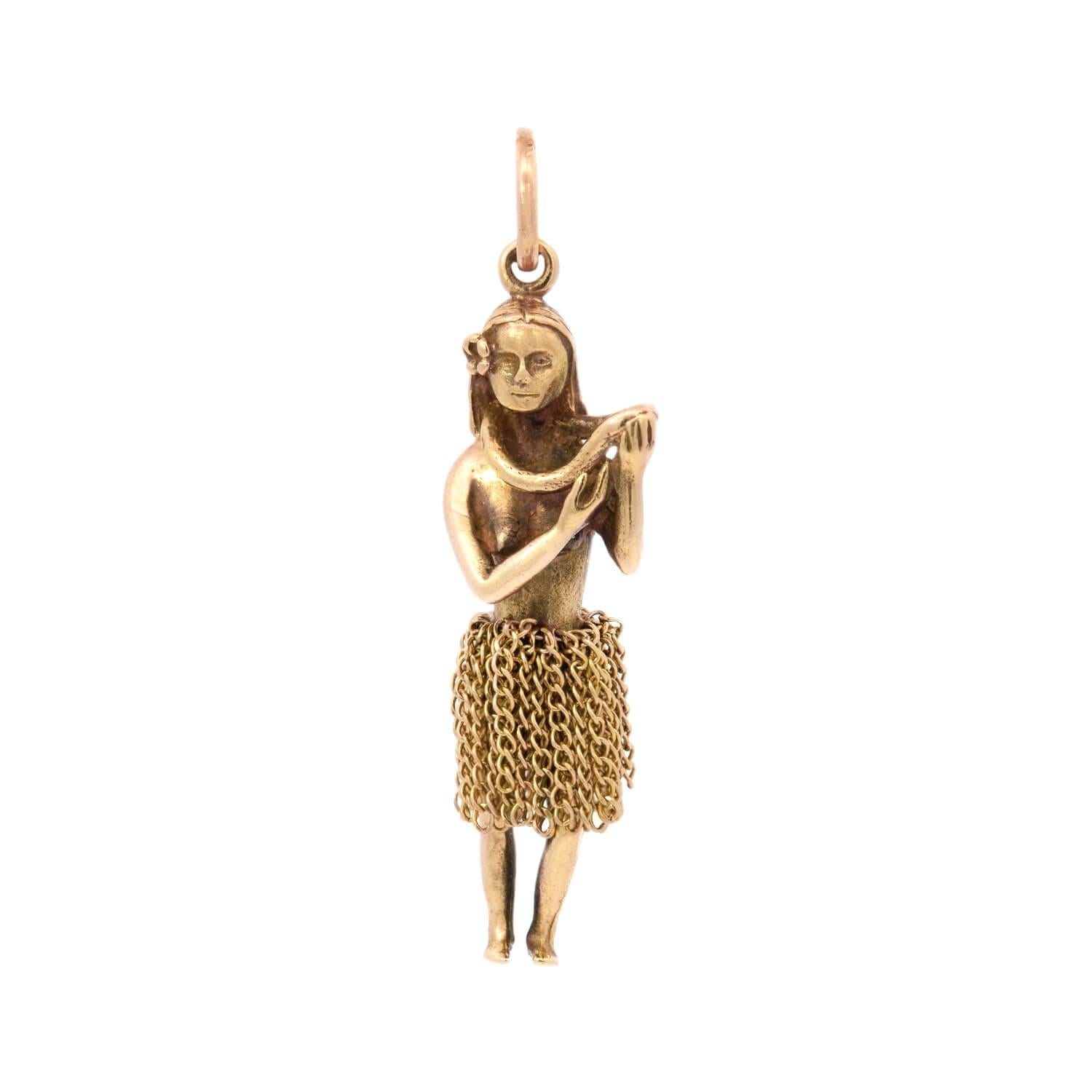 14K Gold Retro Hula Dancer Pendant Necklace - Hawaiian Inspired Jewelry for Women, Perfect for Beach Parties, Luau Events & Tropical Vacations