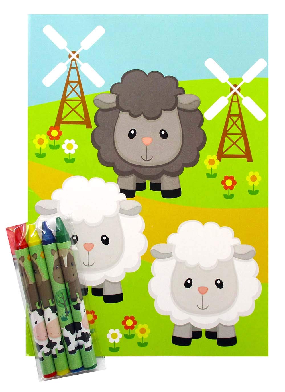 Tiny Mills Farm Animals Coloring Books with Crayons - 12 Pack Coloring Books & 48 Crayons Set | Fun Barnyard Party Favors, Kids Birthday Gifts, Classroom Activities, Favor Bag Fillers, Farm Animal Themed Party Supplies