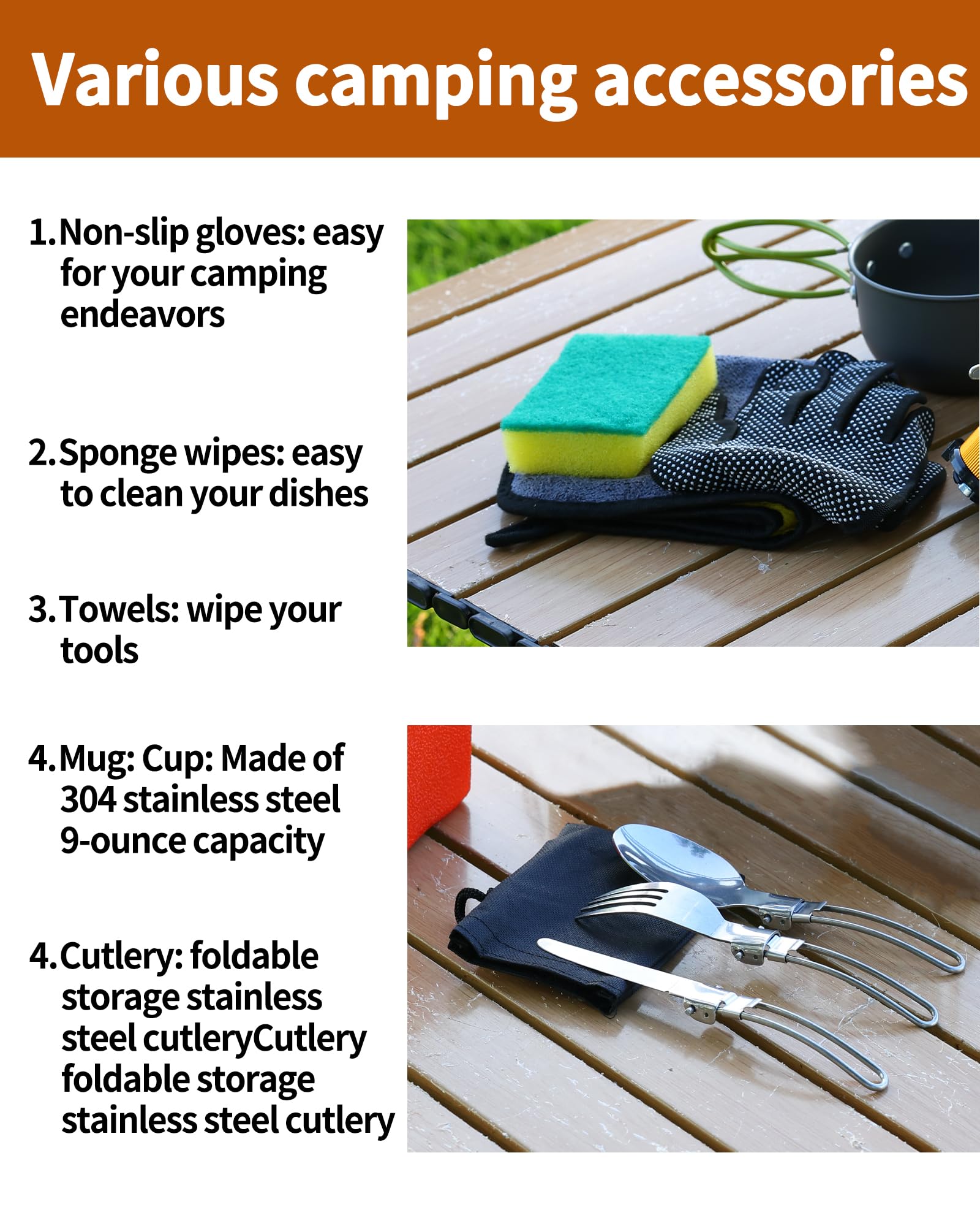 **Portable Camping Mess Kit - Lightweight Backpacking Cooking Set with Pot, Stove, Cup, Utensils & Cleaning Tools for Hiking, Picnic & Outdoor Adventures**