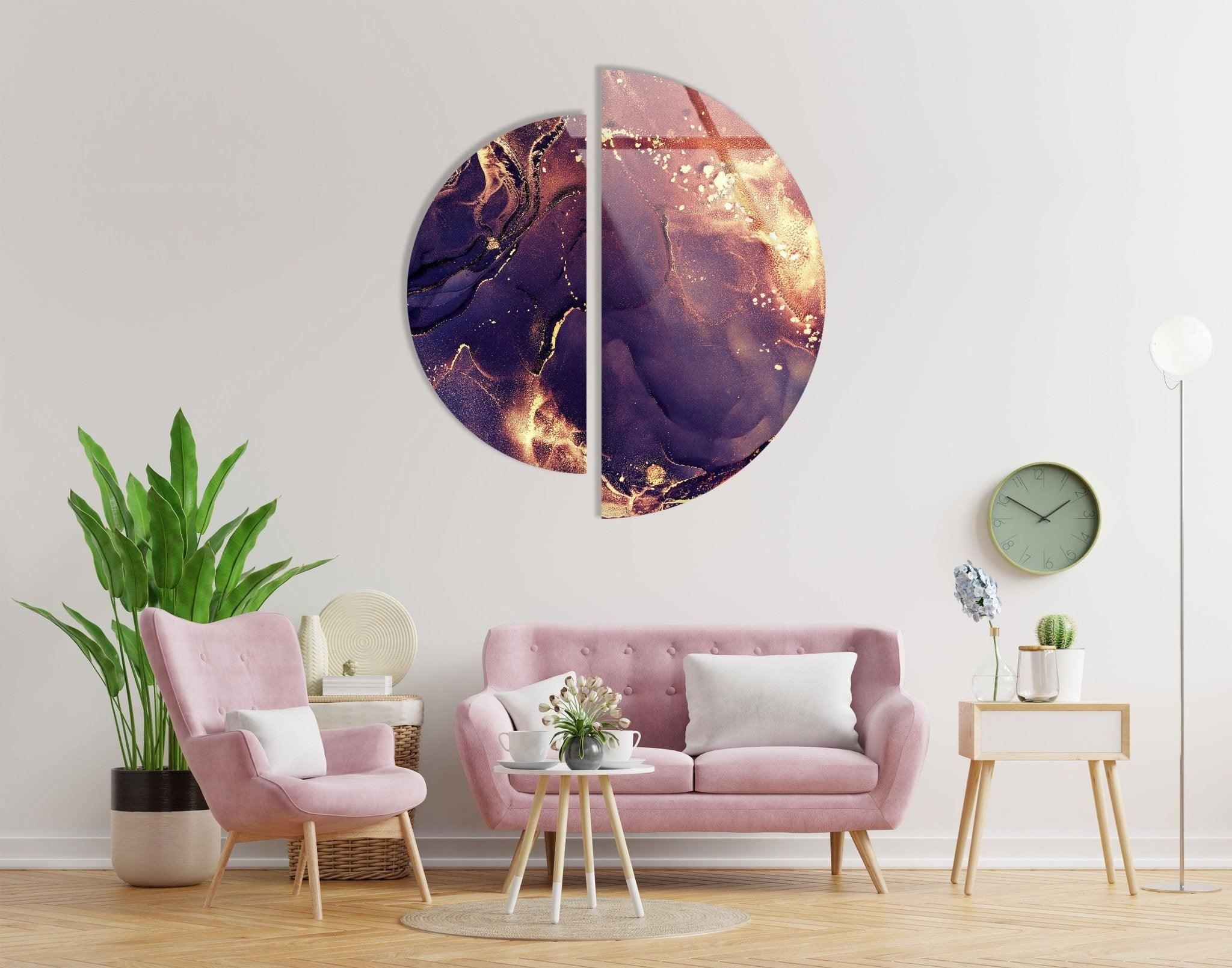 Abstract Marble Purple Glass Wall Art - Modern Home Decor for Living Room, Bedroom & Office - Handmade Glass Wall Sculpture for Unique Interior Design