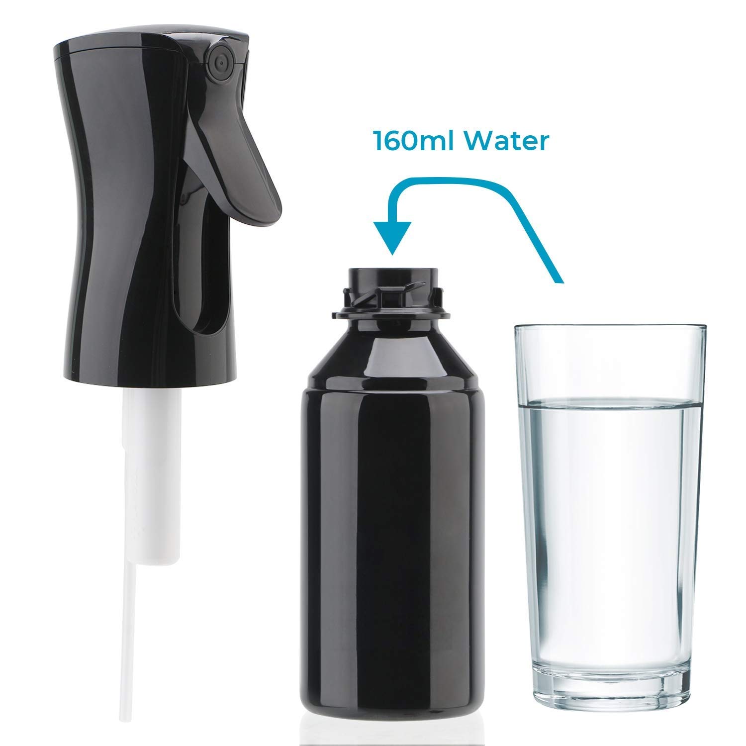 SEMITO 160ml Continuous Fine Mist Spray Bottle - Empty Aerosol Water Mister for Curly Hair Styling, Morning Hair Taming, Plant Watering, Pet Grooming & Household Cleaning | Portable Refillable Hair & Beauty Essential