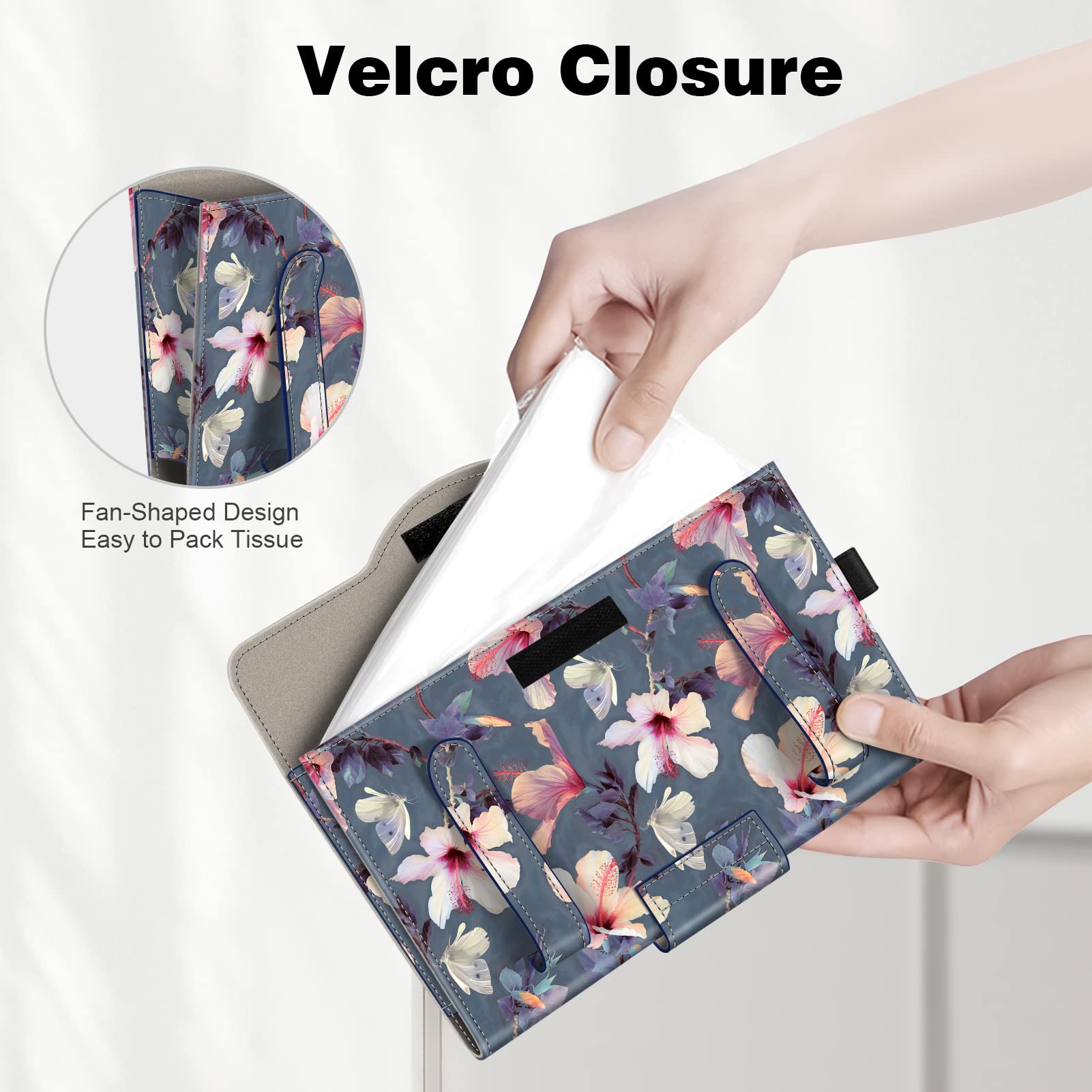 CaseBot Car Visor Tissue Holder - PU Leather Sun Visor Napkin & Mask Organizer for Car, Truck, SUV (Blooming Hibiscus Design) - Perfect for Road Trips, Daily Commutes & Family Travel