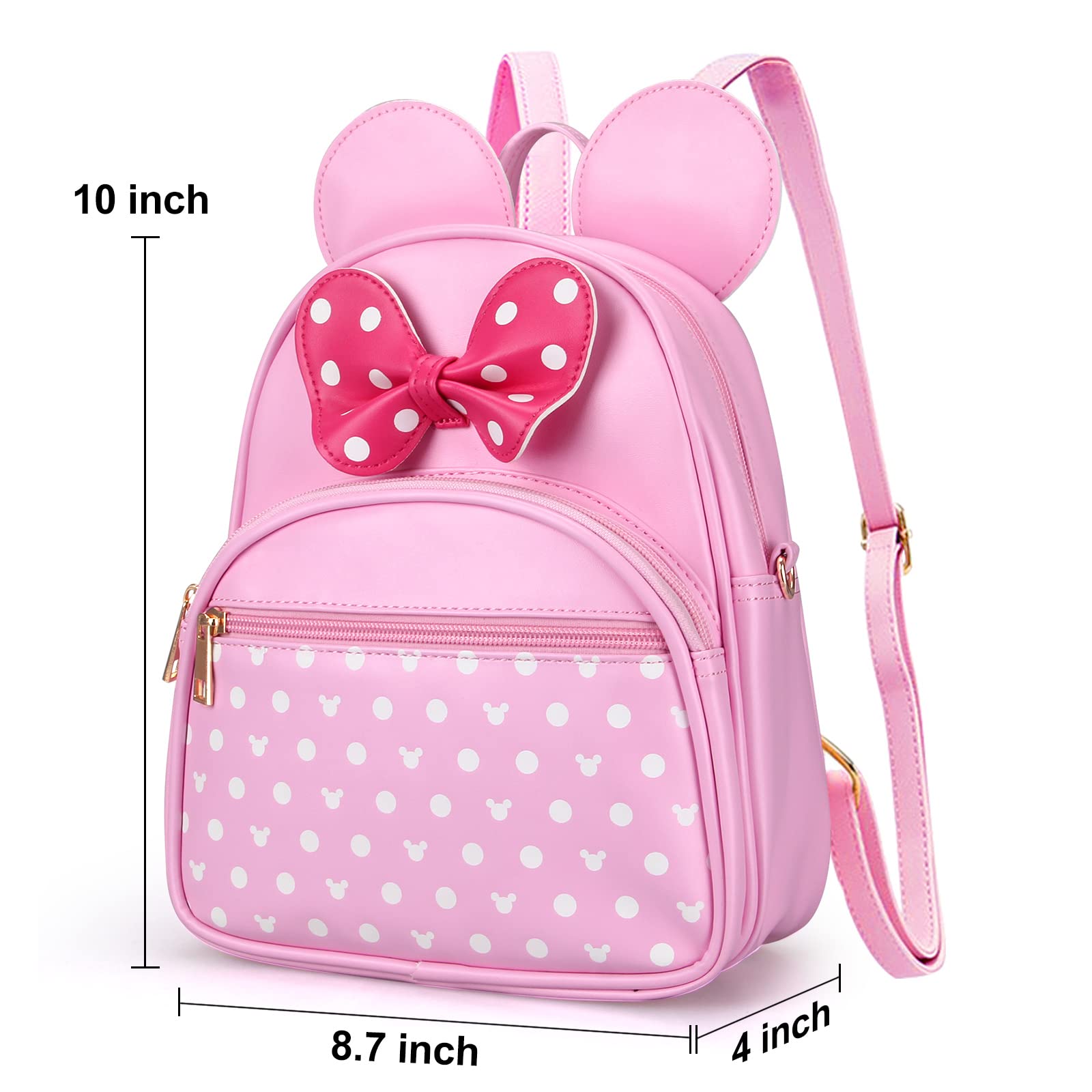 Adorable Mini Mouse Backpack for Little Girls - Pink Leather Toddler Backpack with Crossbody Strap, Cute Small Travel Bag for Preschool, Daycare & Outdoor Adventures