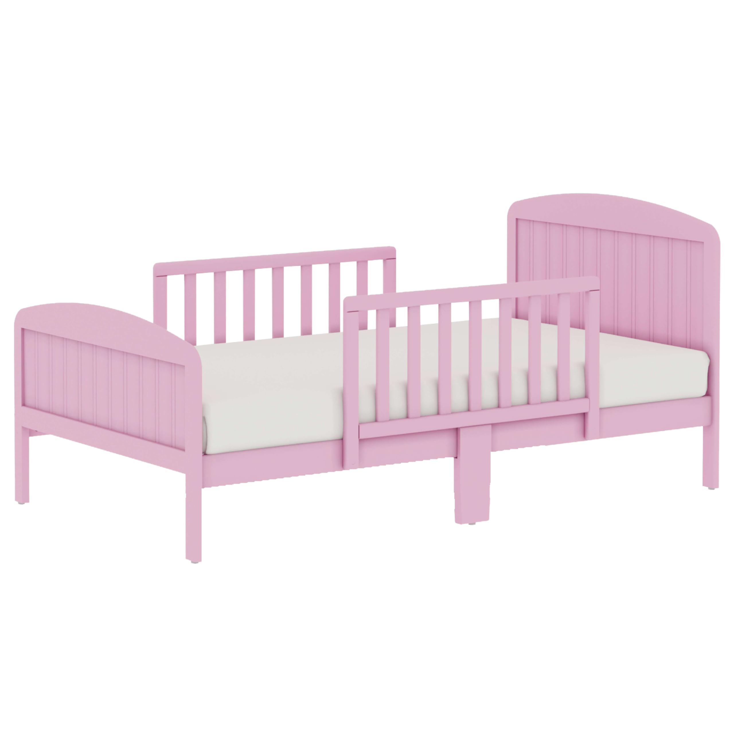Harrisburg Toddler Bed - Solid Wood Modern Transitional Kids Bed with Side Rails & 2 Safety Guards | Fits Crib Mattress | Low Profile Design for Nursery & Children's Bedroom (Pink) - Perfect for Safe Sleep Transition from Crib to Big Kid Bed