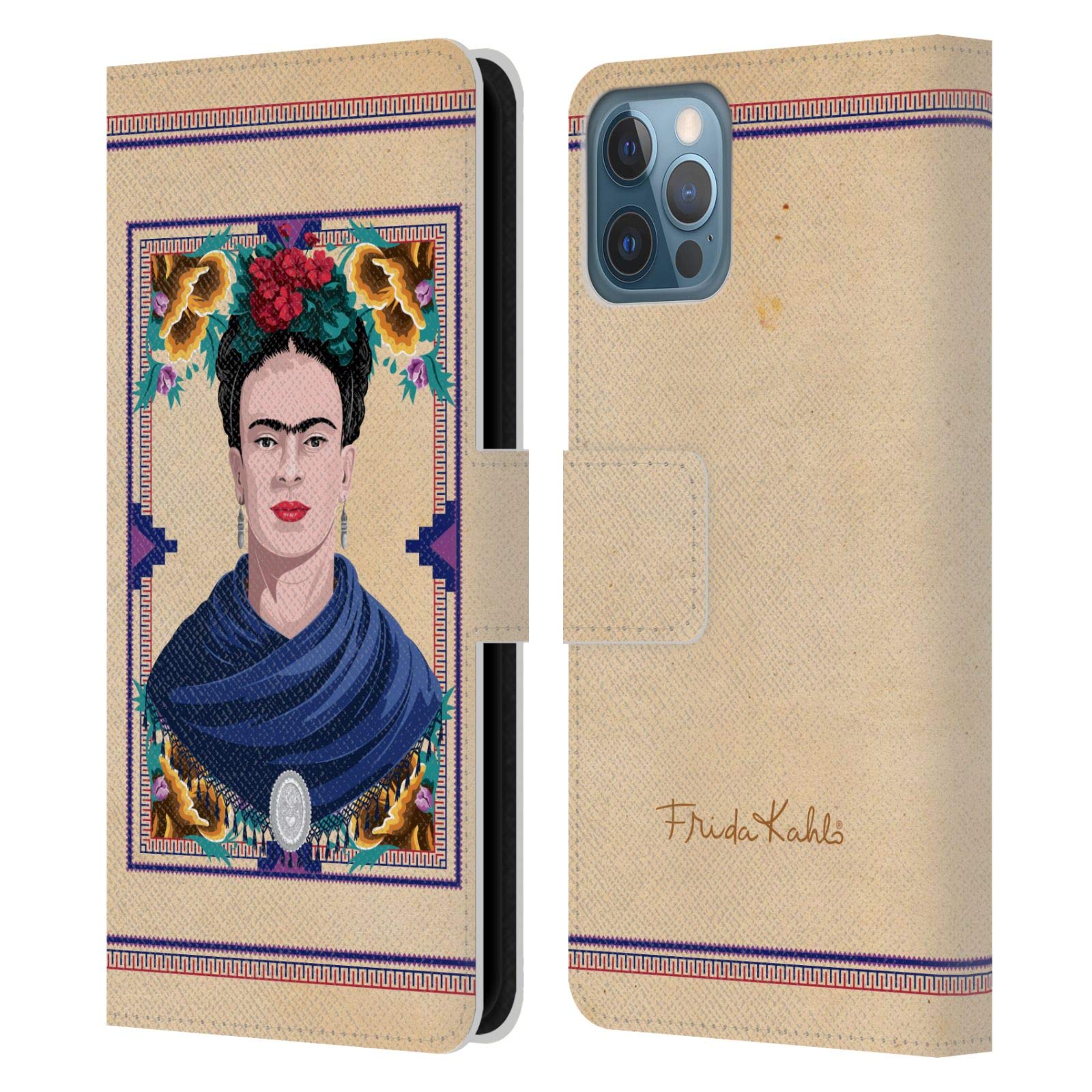 Head Case Designs Frida Kahlo Blue Portrait Leather Book Wallet Case Cover for iPhone 12/12 Pro - Stylish Protection for Everyday Use & Travel
