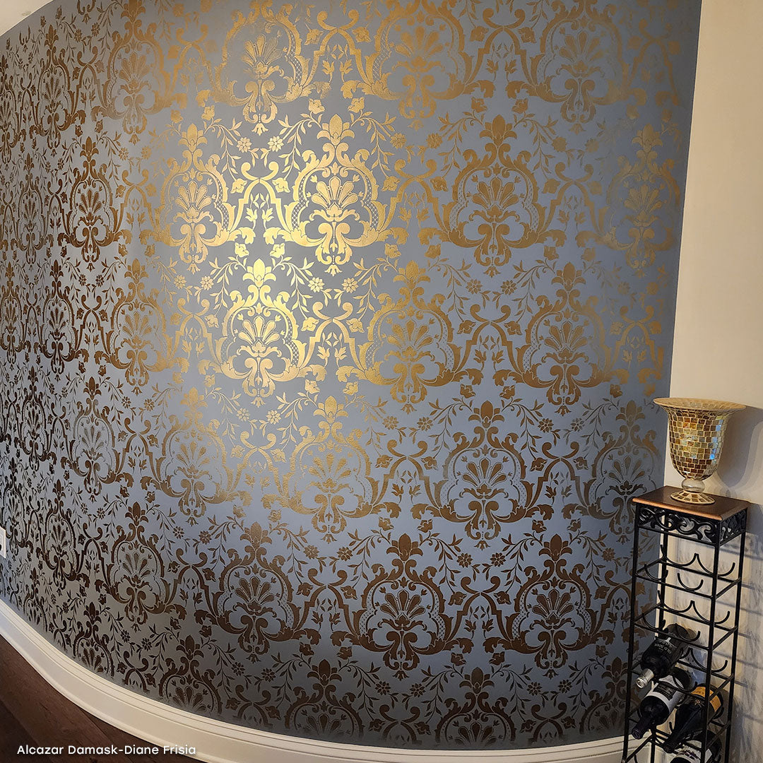 Alcazar Lace Damask Wall Stencil - Reusable DIY Painting Template for Home Decor, Bedroom, Living Room & Nursery Wall Art Projects