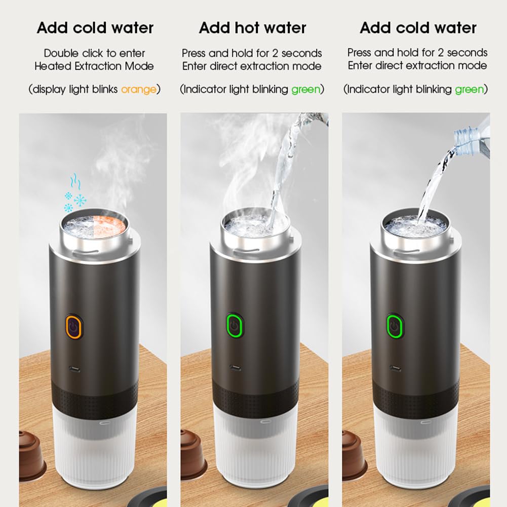 Esprova Portable Espresso Machine - Travel Coffee Maker for Camping, Office & Home Use - Compatible with All Coffee Powders - Makes 5 Hot or 100 Cold Espresso Shots - Compact & Lightweight (Black)