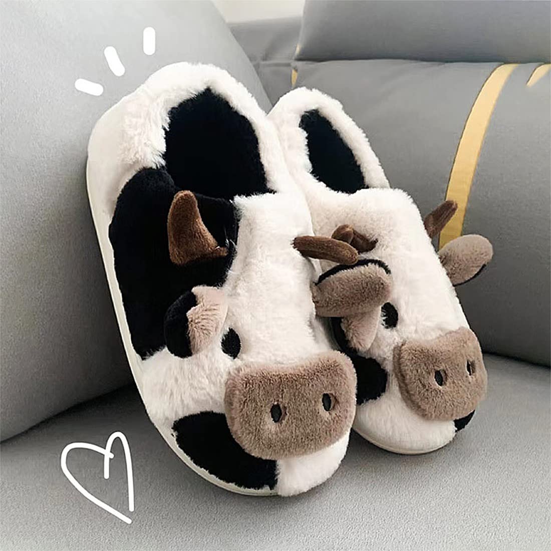**NIBESSER Fluffy Cow Slippers for Women - Plush Kawaii Animal House Shoes, Cute Cartoon Home Slippers, Warm Winter Indoor Slippers for Girls & Men - Perfect for Cozy Nights & Gifts**