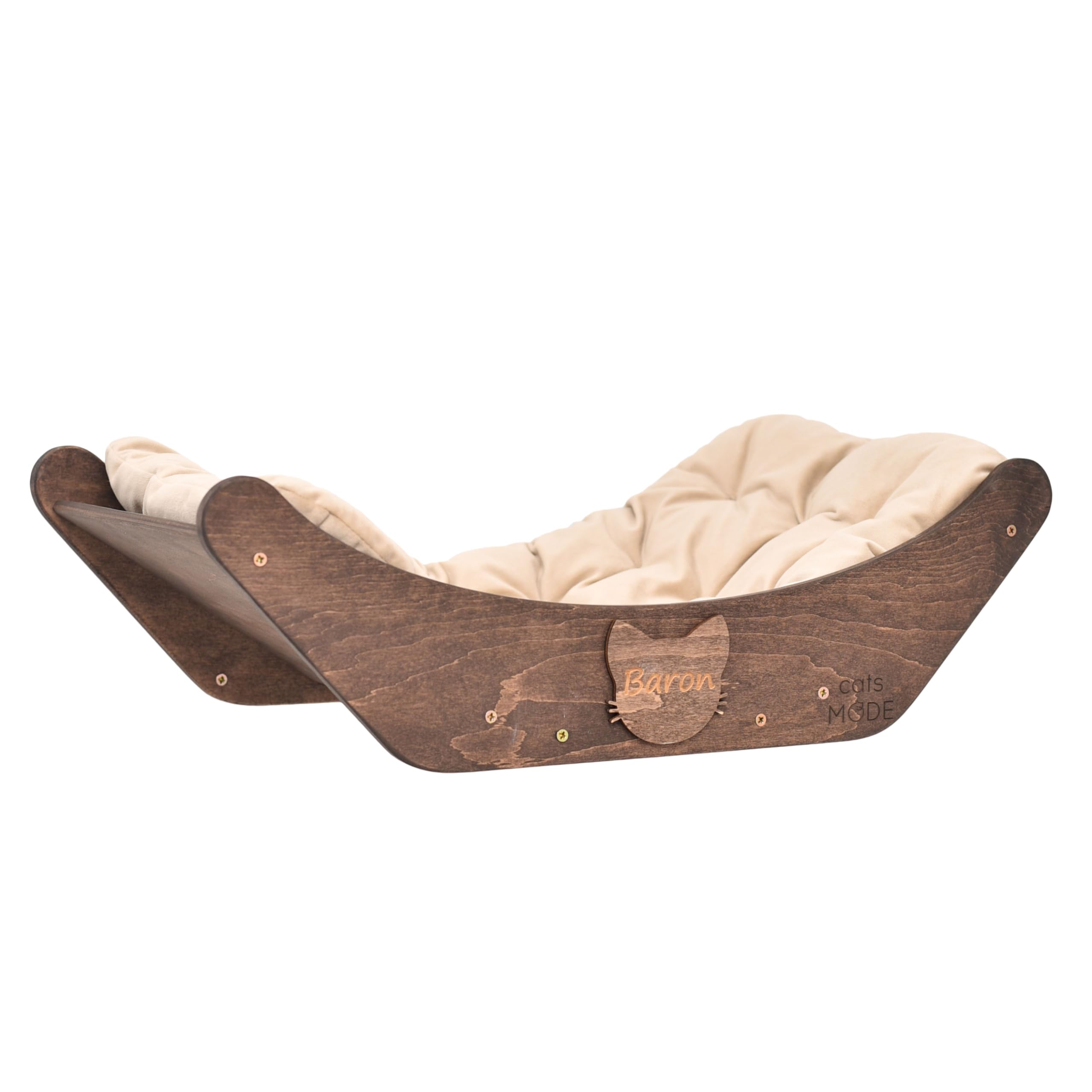 Rustic Wood Cat Bed with Pillow - Pet Furniture for Indoor Cats & Home Decor