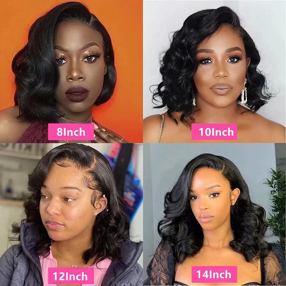 Short Bob Wavy Human Hair Lace Front Wig - 10Inch Brazilian Body Wave HD Invisible 13x6 Lace Frontal Wig with Pre-Plucked Bleached Knots (Glueless) for Black Women | Perfect for Daily Wear, Cosplay & Special Occasions