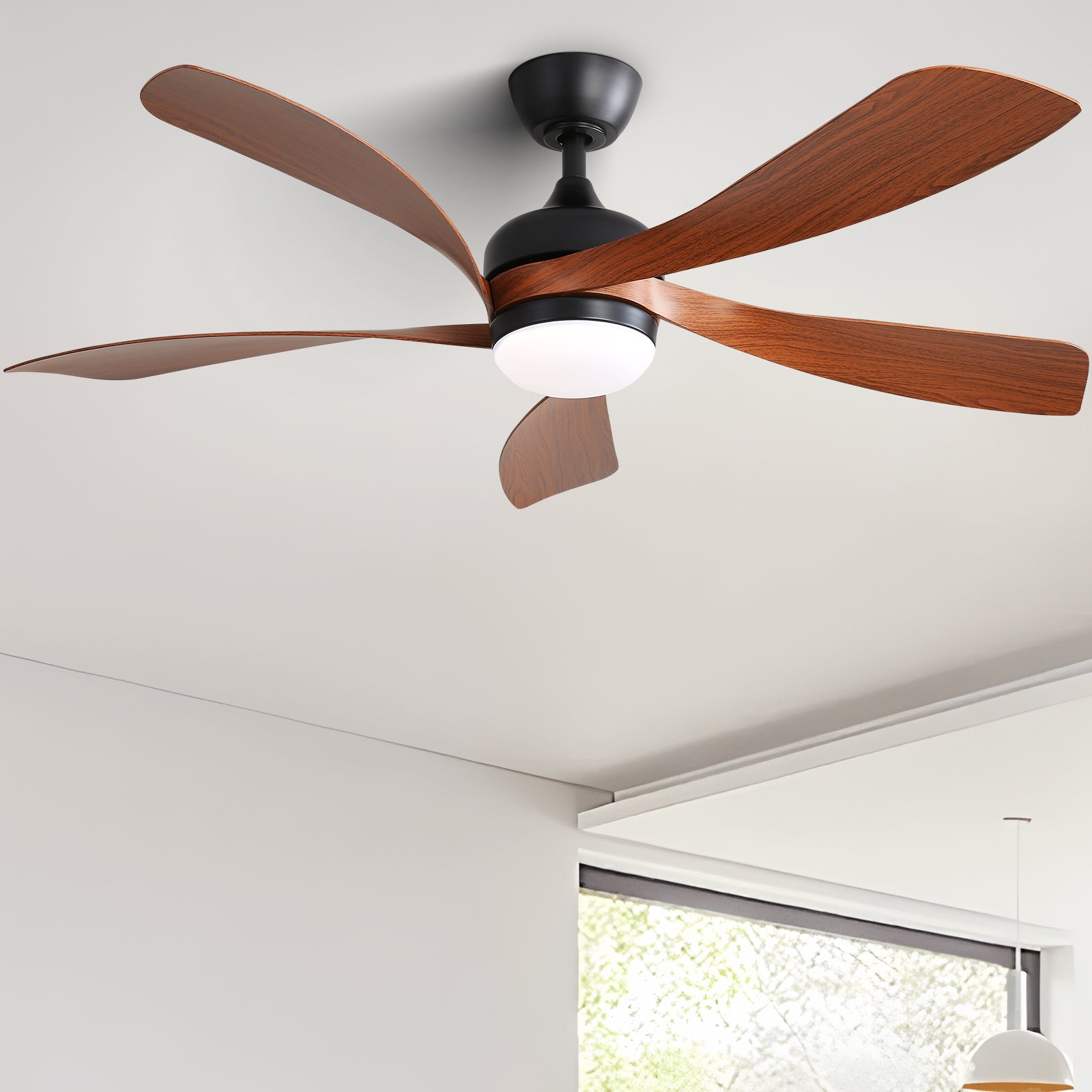 52 Inch Black Indoor Ceiling Fan with Remote Control - 3 Color Dimmable LED Light, 5 ABS Blades, Reversible DC Motor - Perfect for Living Room, Bedroom, and Office Spaces
