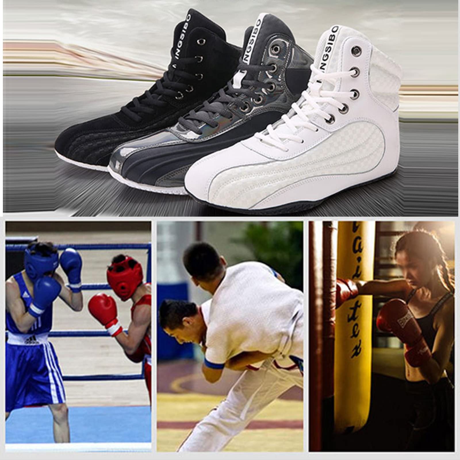 EMDPBD Professional Men's Boxing & Wrestling Shoes - Breathable Sparring Trainers for Boxing, MMA, Weightlifting & Bodybuilding (Black, Size 10) - Ideal for Gym Training & Combat Sports