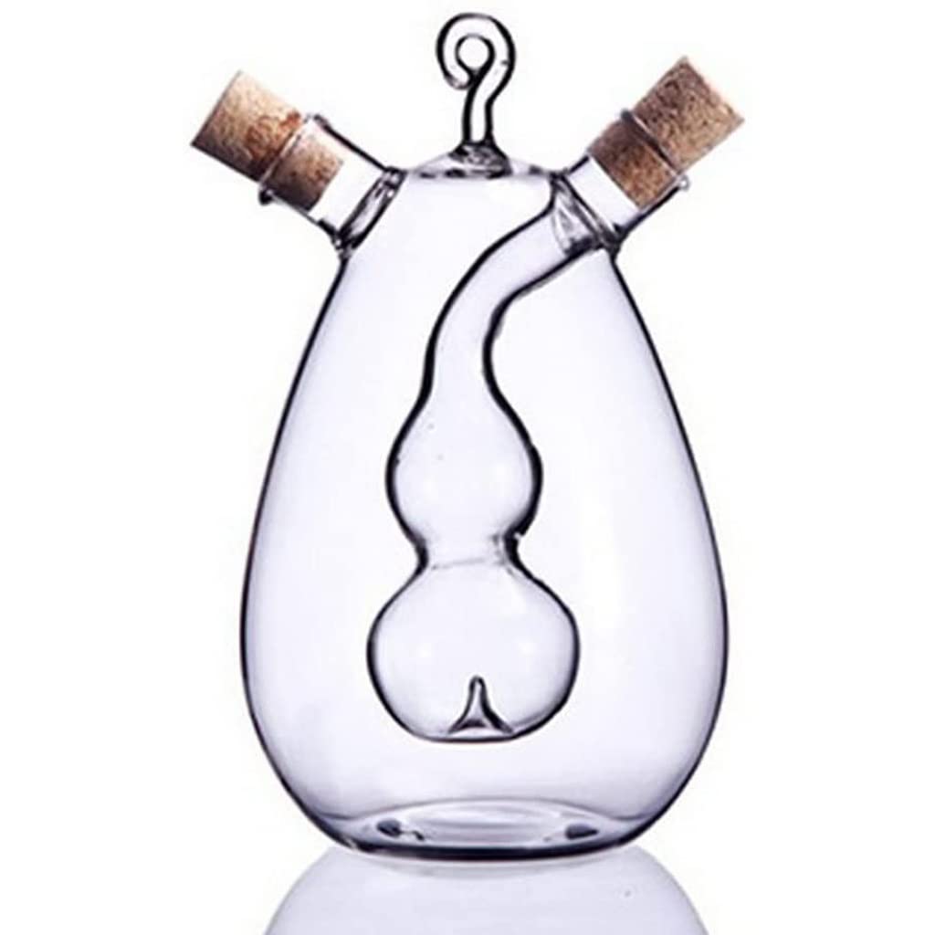 Premium Glass Oil and Vinegar Dispenser Bottle - 2 in 1 Kitchen Condiment Container (14x7.5cm, Transparent) for Salad Dressing, Cooking & Table Serving