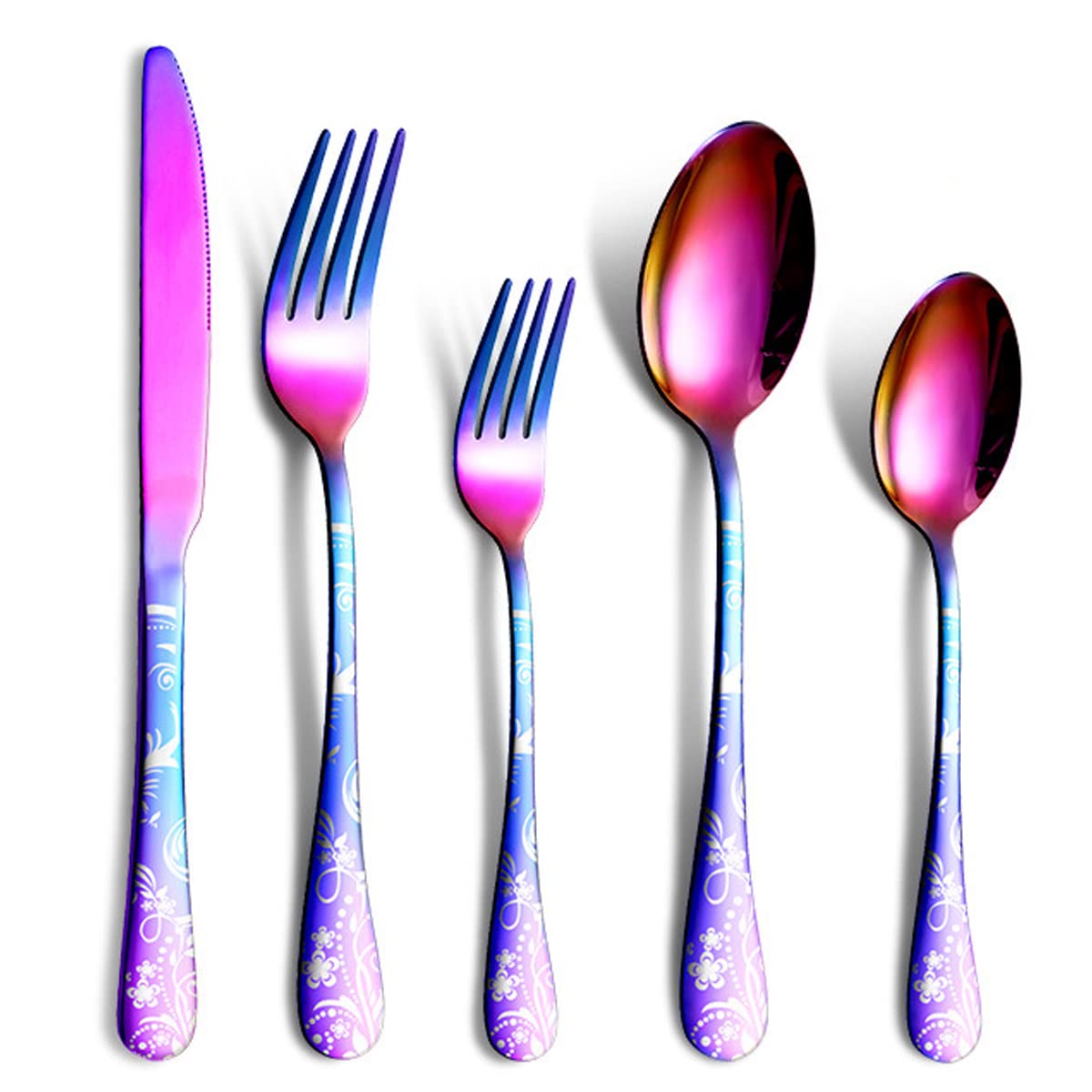 Premium 40-Piece Stainless Steel Silverware Flatware Set for 8 - Colorful Cutlery Utensils with Steak Knives | Dishwasher Safe Tableware for Home, Kitchen, Restaurant & Hotel | Perfect for Dinner Parties, Wedding Gifts & Everyday Dining
