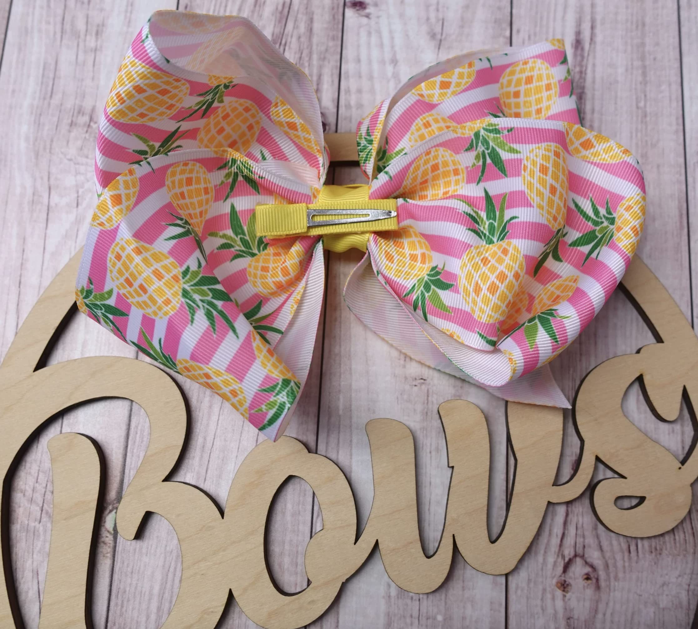 8-Inch Jumbo Handmade Grosgrain Ribbon Hair Bow with Alligator Clip - Pineapple Pink Stripe for Women & Girls | Perfect for Parties, Weddings & Everyday Hair Accessories