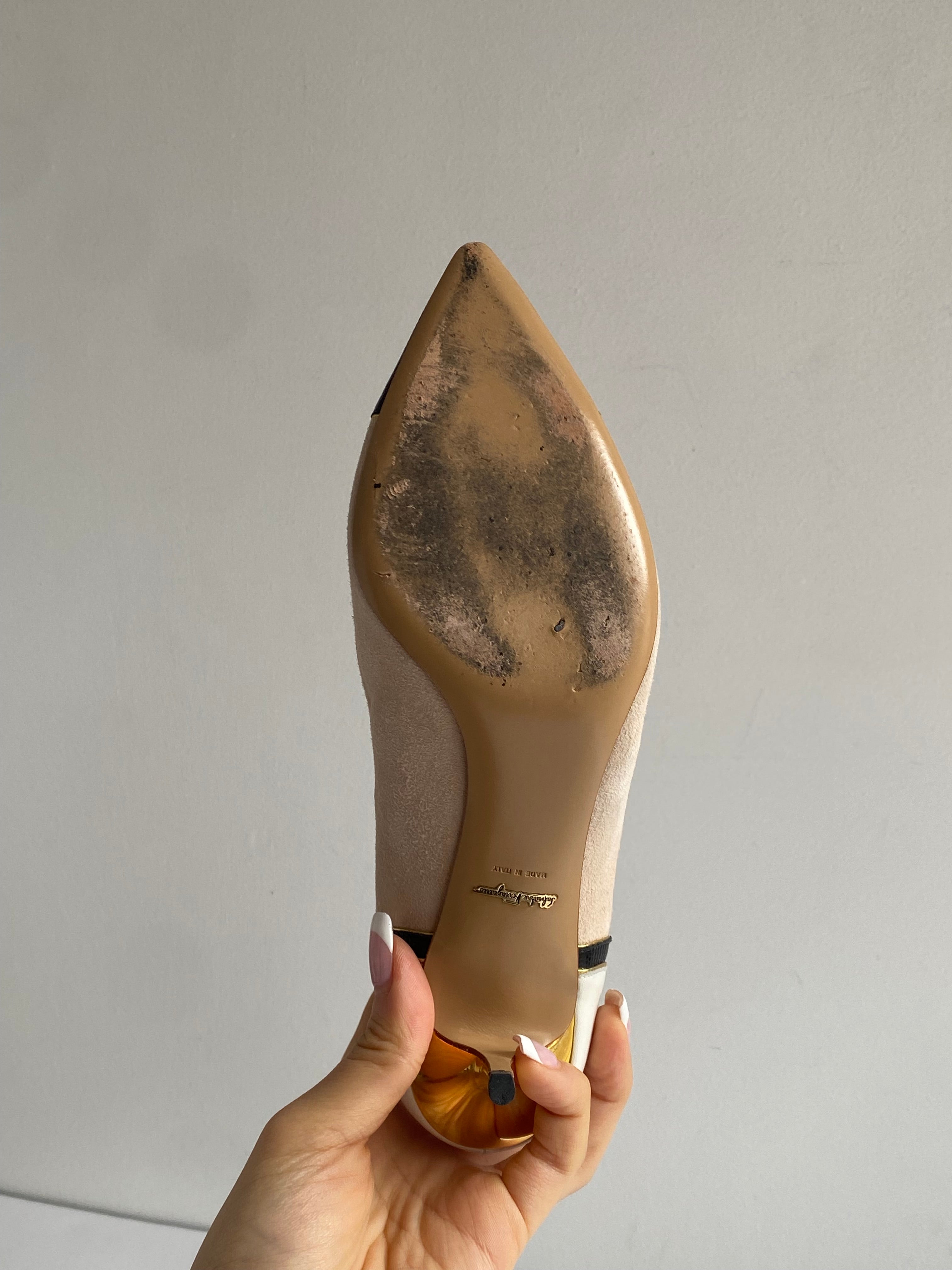 Ferragamo Beige Suede Pumps for Women - Classic Pointed Toe Heels | Perfect for Office, Wedding & Special Occasions