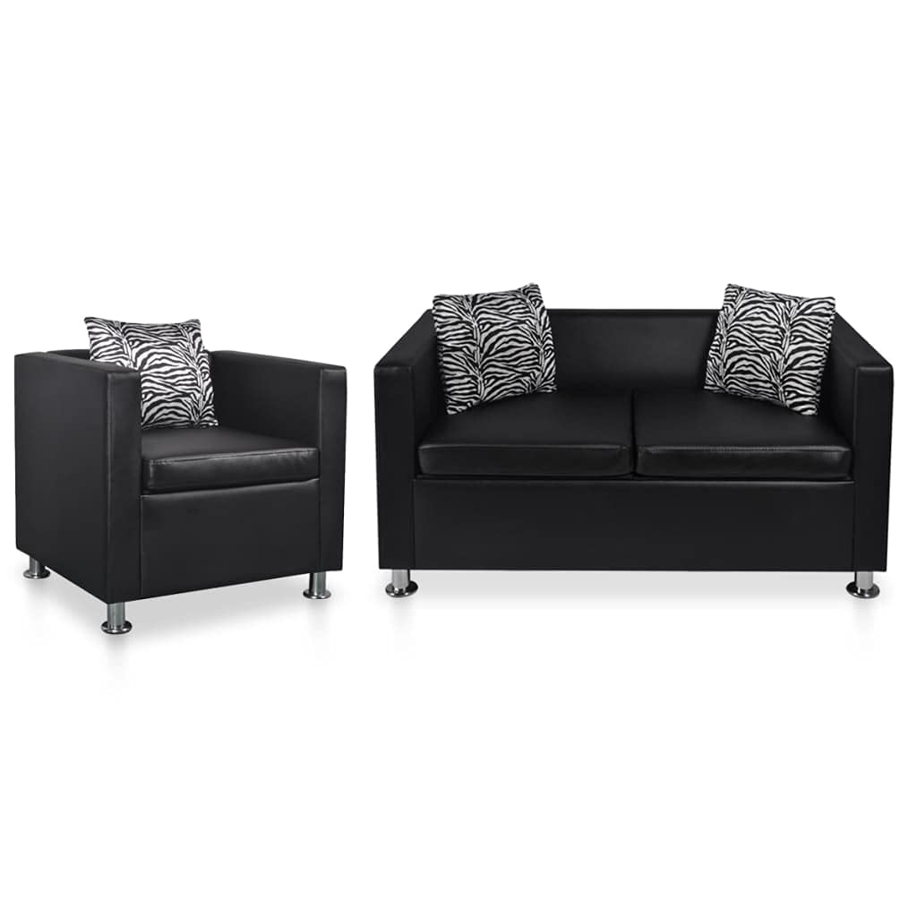 Makastle 2-Seater Faux Leather Sofa with Cube Armchair Set - Modern Living Room Couch for Home, Office & Waiting Areas - Perfect for Lounging, Entertaining & Professional Spaces