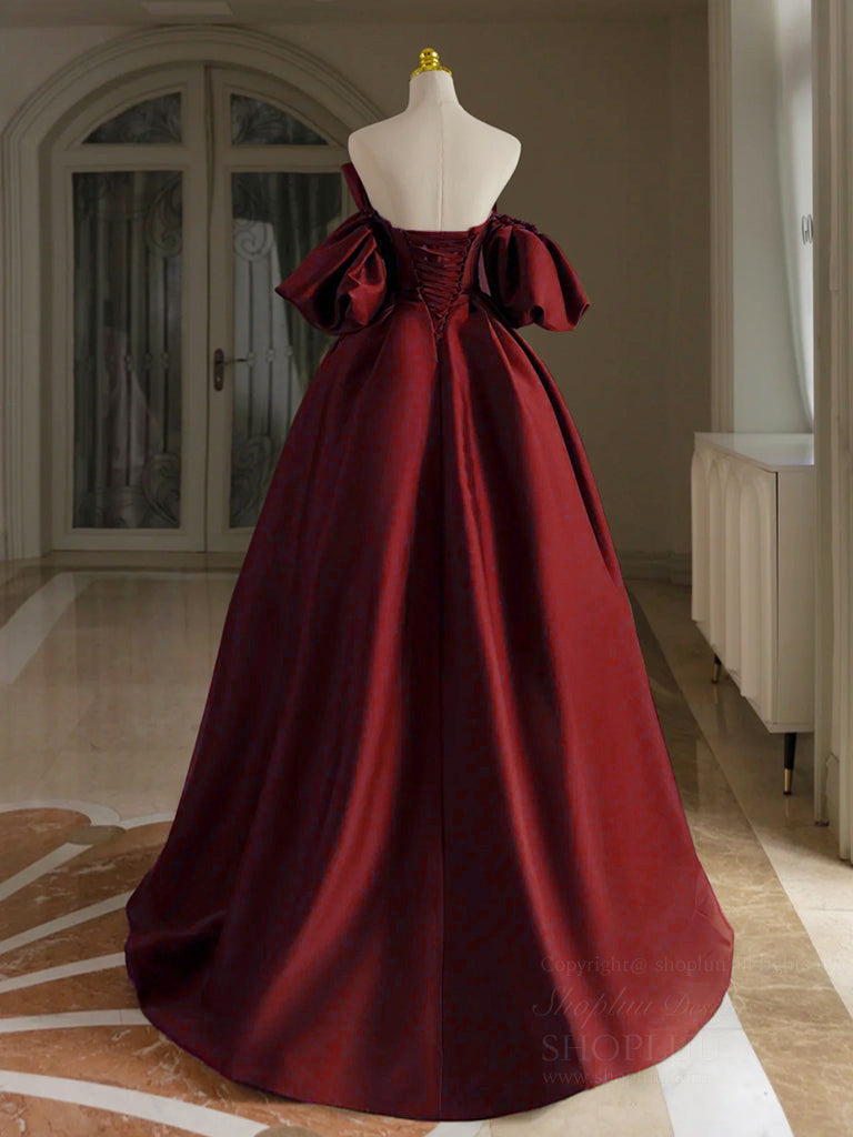 Elegant Burgundy A-Line V-Neck Satin Long Prom Dress for Women - Perfect for Formal Events, Evening Gala & Homecoming Dances
