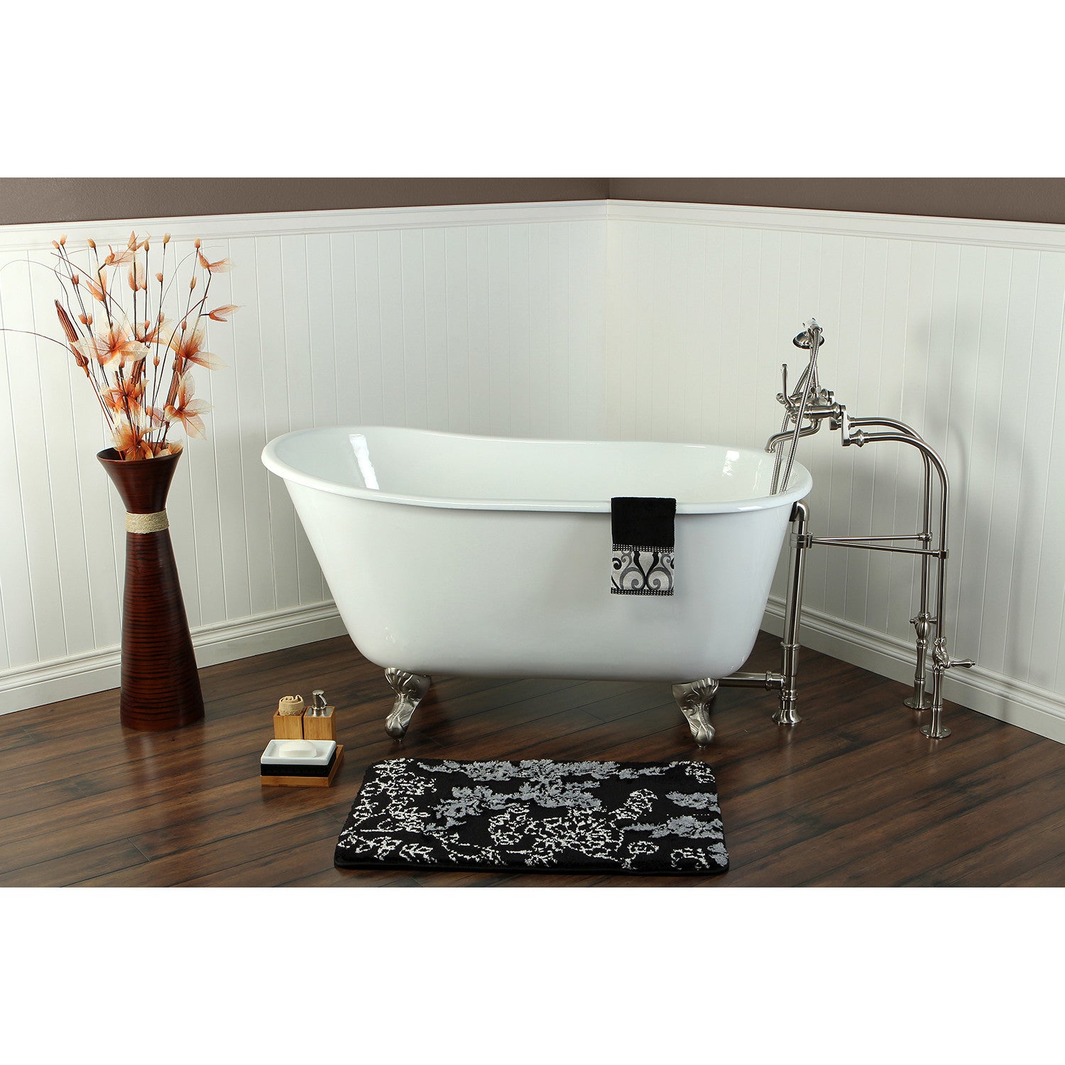 Aqua Eden 53 Inch White Cast Iron Clawfoot Bathtub - Oval Single Slipper Tub with Brushed Nickel Feet | Vintage Freestanding Soaking Tub for Bathroom Remodel & Spa Relaxation