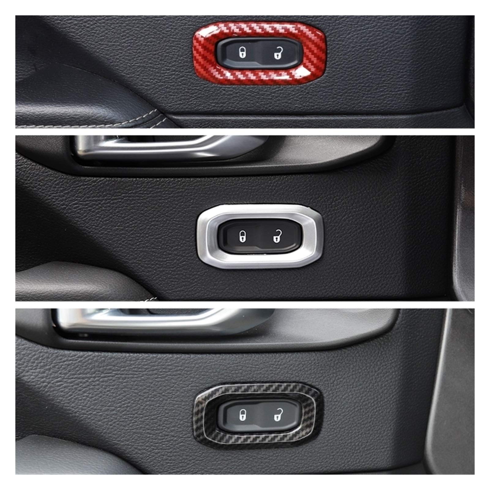Red Carbon Fiber Car Door Lock Switch Button Stickers for Jeep Gladiator JT & Wrangler JL 2018+ - Interior Accessories Upgrade for Enhanced Style & Protection (Perfect for Off-Roading, Daily Commute & Car Shows)
